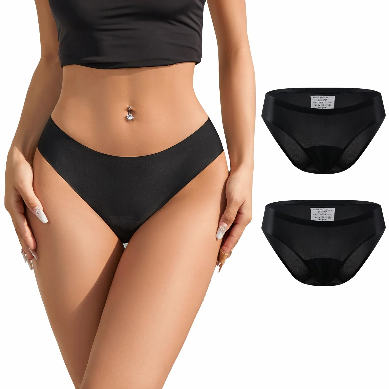 SHARICCA Okresowe spodnie bikini dla kobiet, spodnie do bikini, czarne majtki bikini, szczelne, miesiączkowe, bielizna okresowa