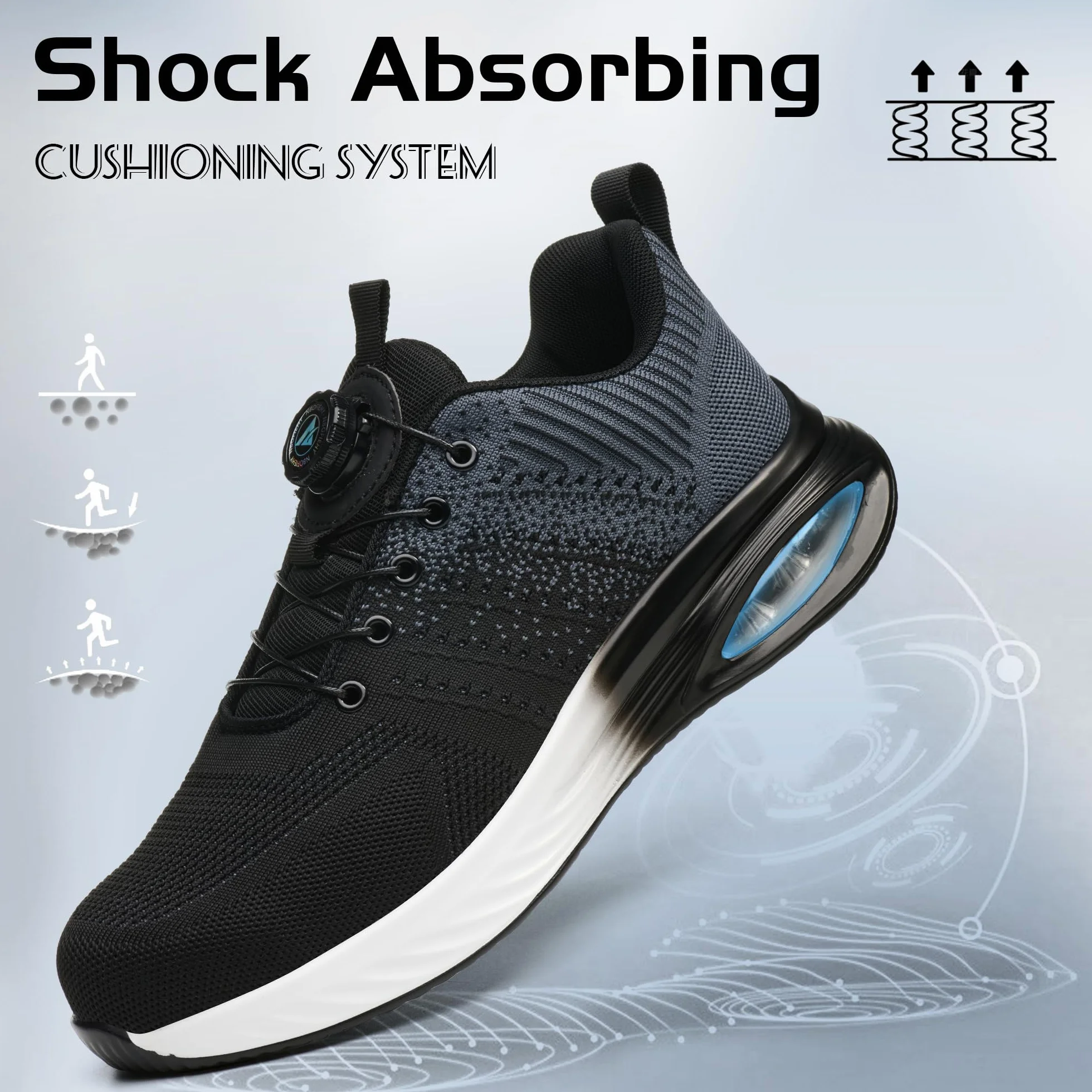 Buty ochronne dla mężczyzn i kobiet, lekkie, sportowe buty robocze, oddychające, stalowe noski, antypoślizgowe, z pokrętłem