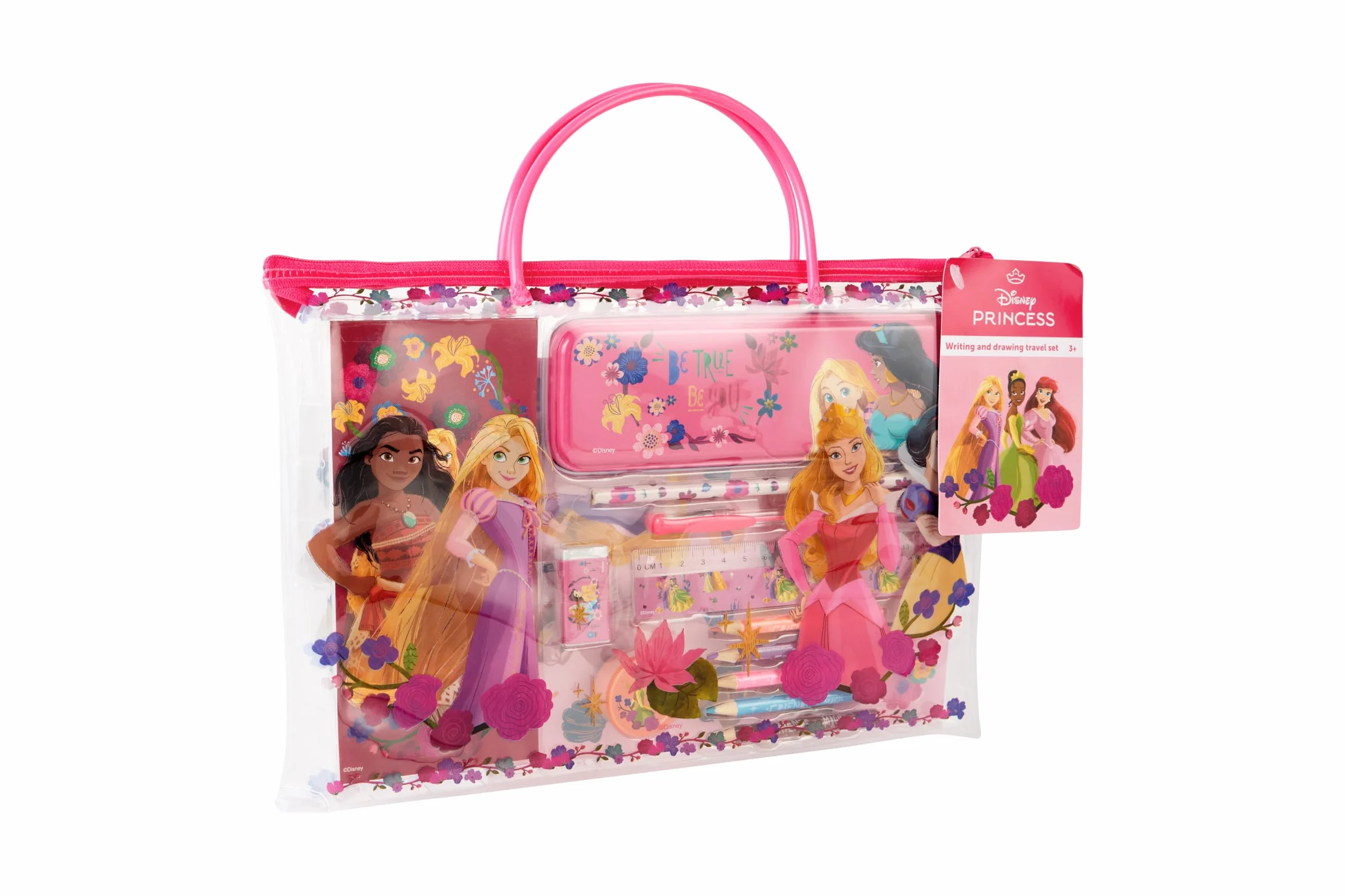 Disney Princess Travel Zestaw do pisania i rysowania Vaiana, Kopciuszek i Roszpunka | Kreatywny zestaw do rysowania i rysowania dla dzieci z piórnikiem, długopisami i liśćmi do kolorowania |