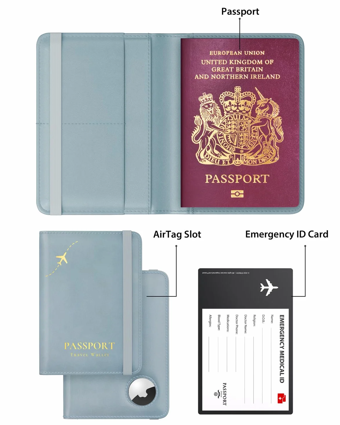 Stouchi Portfel podróżny z uchwytem na paszport, Lazurowy, 1 Pack, Klasyczny