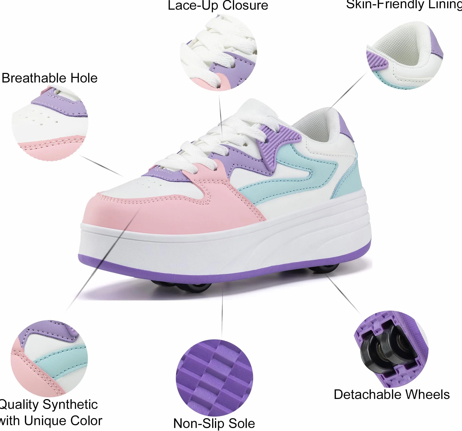 Buty do jazdy na rolkach dla dzieci, chłopców, dziewcząt, trampki, z odpinanymi kółkami, buty sportowe
