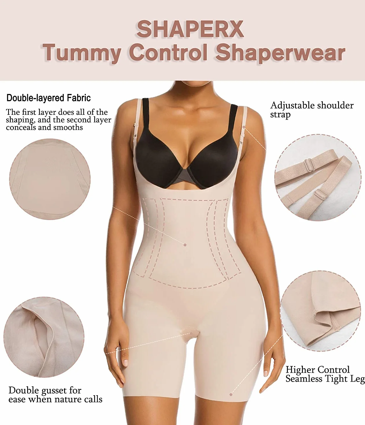 SHAPERX Shapewear Bielizna Modelująca dla Damskie Body Shaper Modelowania Ciała Wyszczuplający
