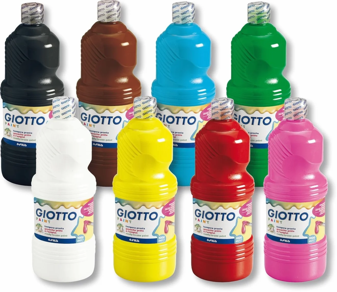Giotto Extra Quality, gotowa do malowania farba temperowa najwyższej jakości, 8 kolorów x 1000 ml zestaw 1, Assortis