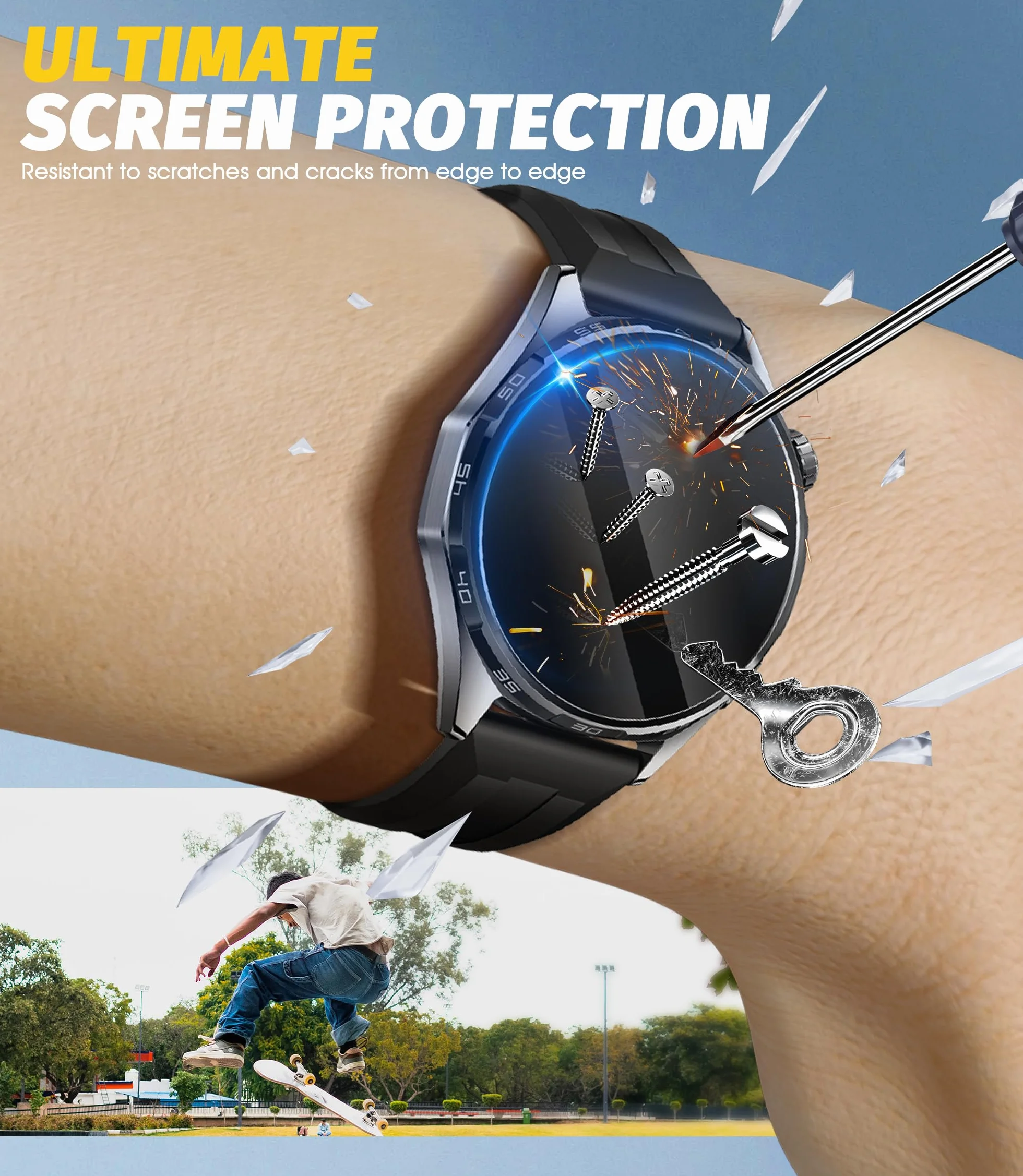 NEWZEROL Szkło ochronne kompatybilne z Huawei Watch GT 6 46 mm, ochrona wyświetlacza, 2,5D Arc Edges folia ochronna 9H, szkło odporne na zarysowania, bez pęcherzyków powietrza, folia ochronna na
