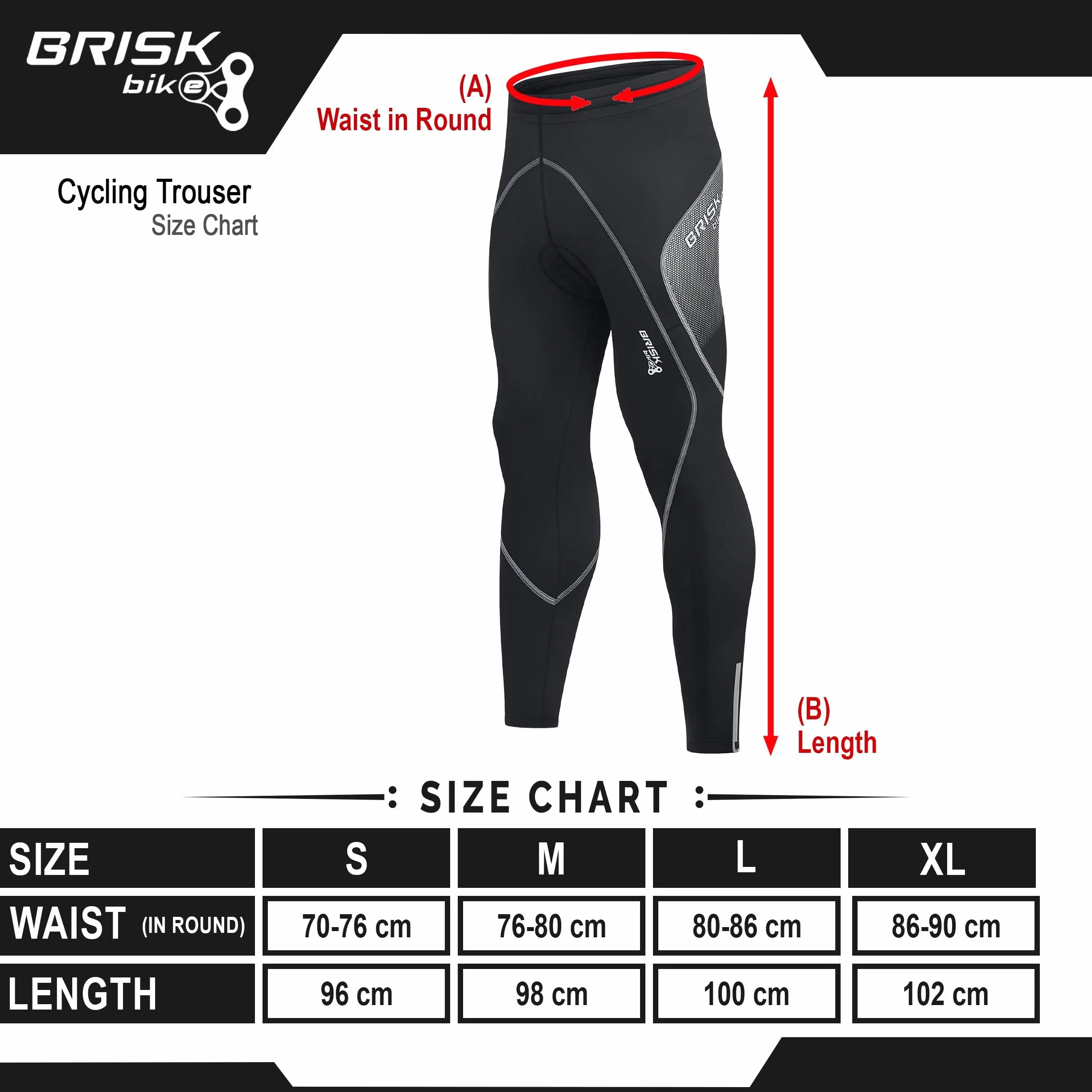 Brisk Bike Męskie Spodnie Rowerowe z Żelową Wyściółką, Oddychające i Lekkie Rajstopy Rowerowe