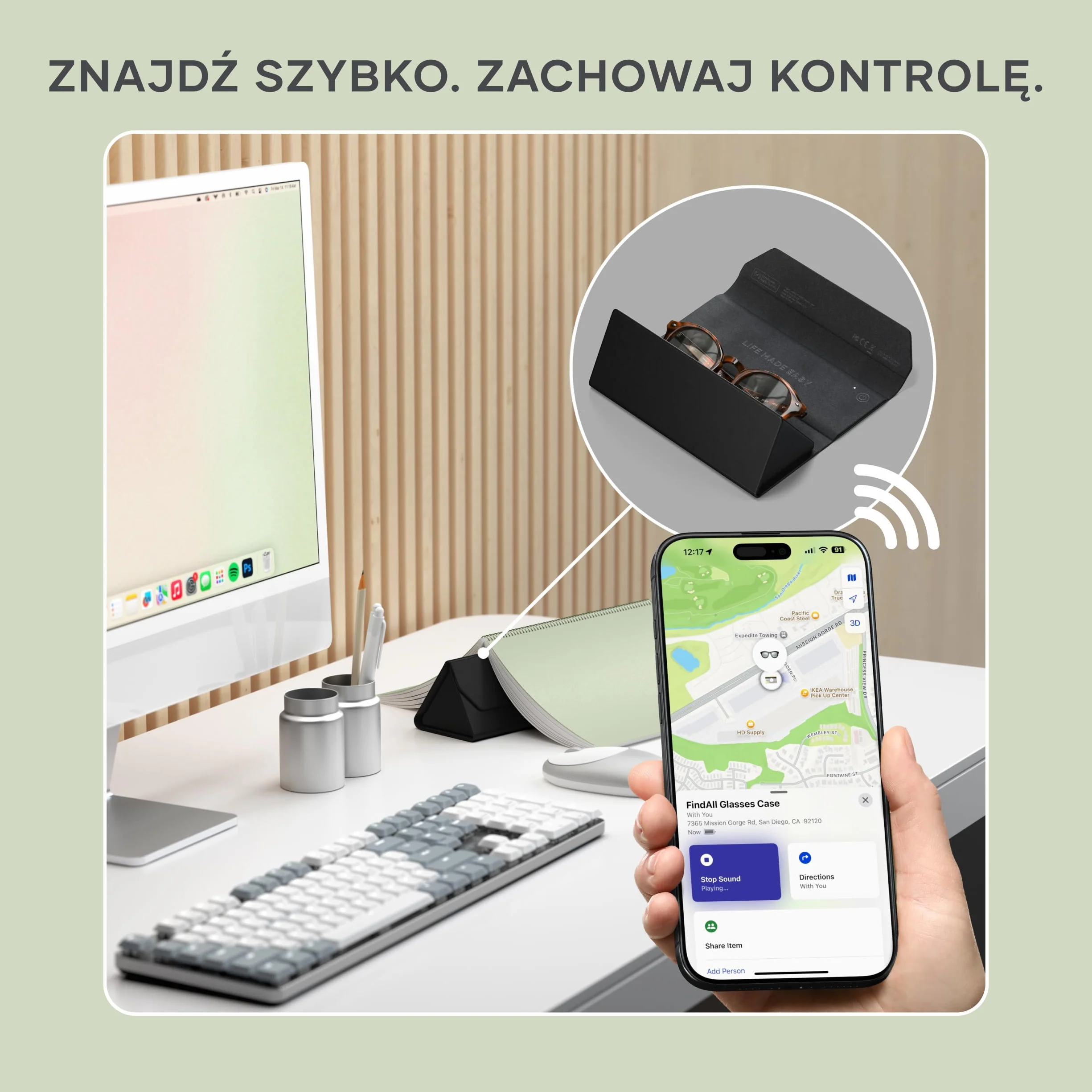 SATECHI FindAll Etui na Inteligentne Okulary Kompatybilne Z Aplikacją Apple Find My, Składane I Przenośne, Ładowane Bezprzewodowo, Z Alarmem Dźwiękowym, Do Wszystkich Rodzajów Okularów