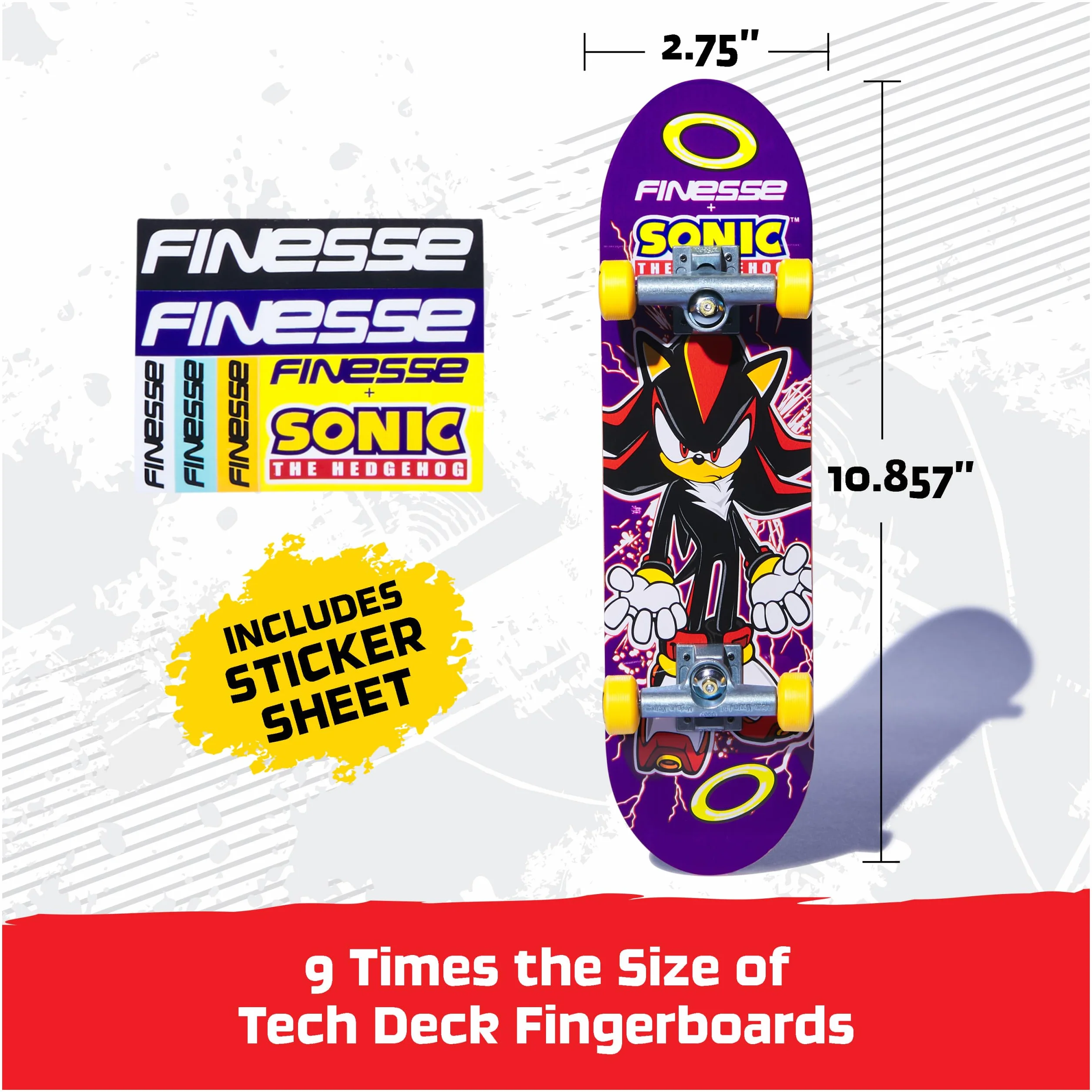 Tech Deck - Skate na palcach - 1 ręczna deska Sonic Finesse Teck Deck - Deska Sonic Finesse w formacie kolekcjonerskim 27 cm - Jazda na deskorolce rękami lub ekspozycja - Mini skate - Zabawka dla