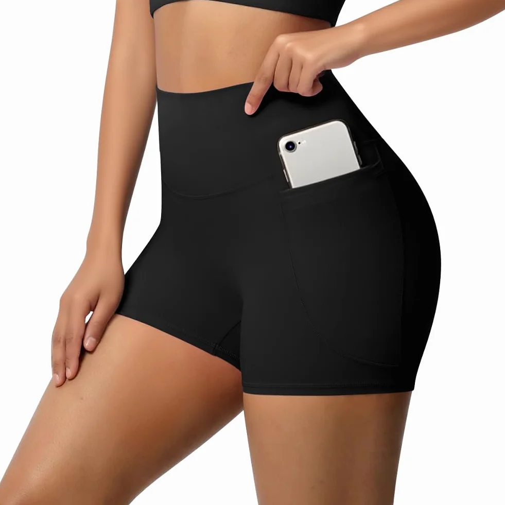 Damskie spodenki sportowe, krótkie legginsy damskie z wysokim stanem, z 2 kieszeniami bocznymi, nieprzezroczyste legginsy push up legginsy do biegania z wysokim stanem do jogi fitness bieganie