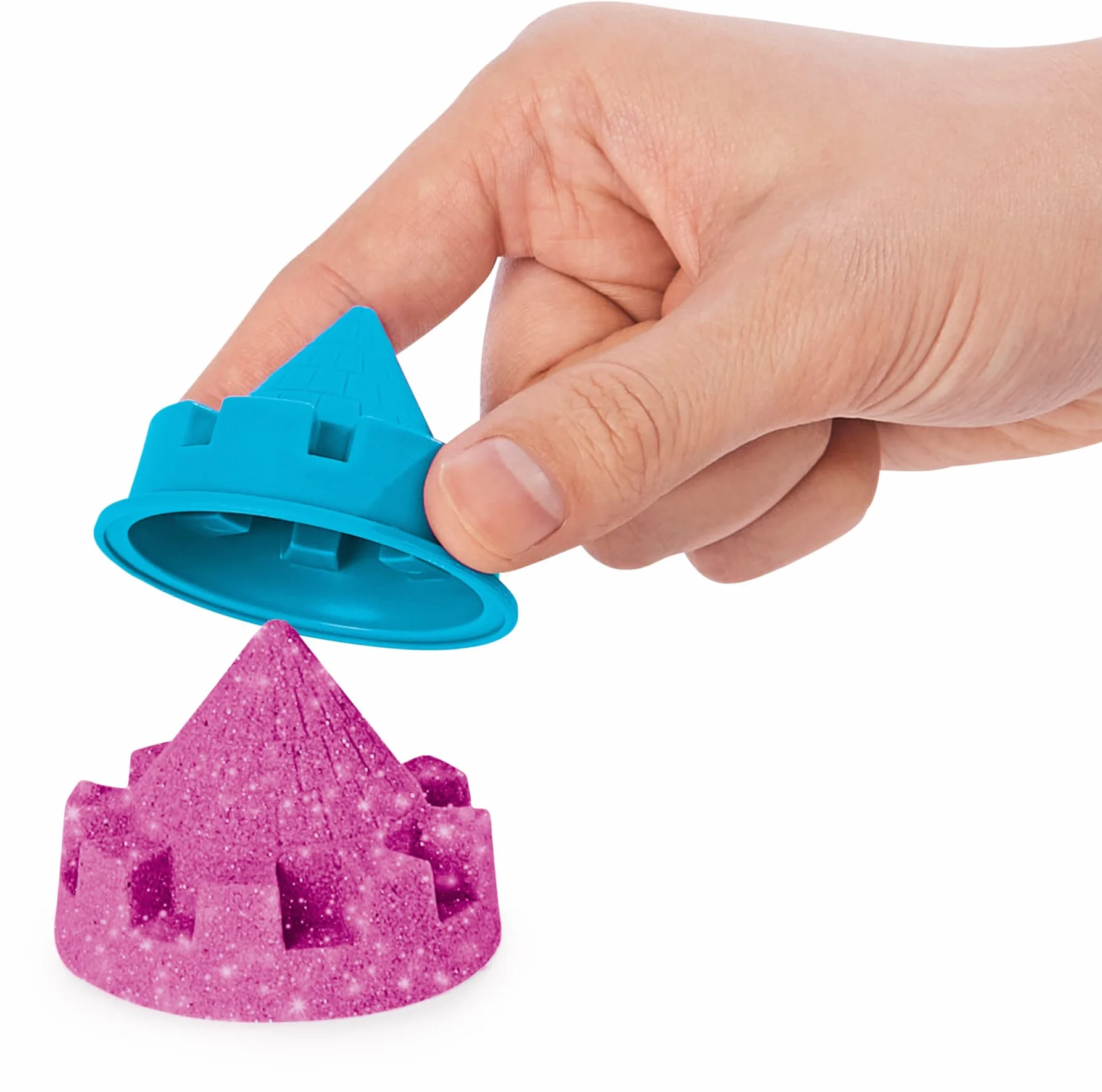 Kinetic Sand Kinetic Shimmer Sand Castle 454 g kolorowy błyszczący różowy z 3 akcesoriami i tacą w zestawie zabawki dla dzieci i dziewcząt w wieku 3 lat