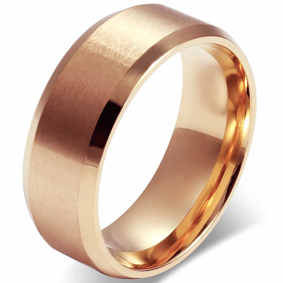 JewelryWe Obrączka ślubna ze stali nierdzewnej: Męskie pierścionki zaręczynowe 8 mm czarny srebrny złoty matowe wykończenie polerowane proste pierścionki