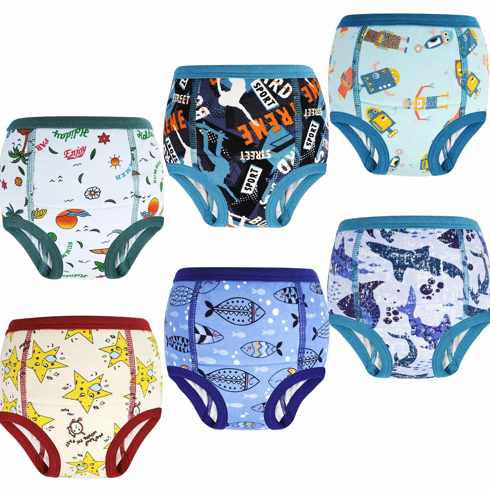 MOEMOE BABY Nocne spodnie treningowe, 6 sztuk, dziecięce spodnie treningowe, nocnik, bielizna dla chłopców w wieku 2-9 lat