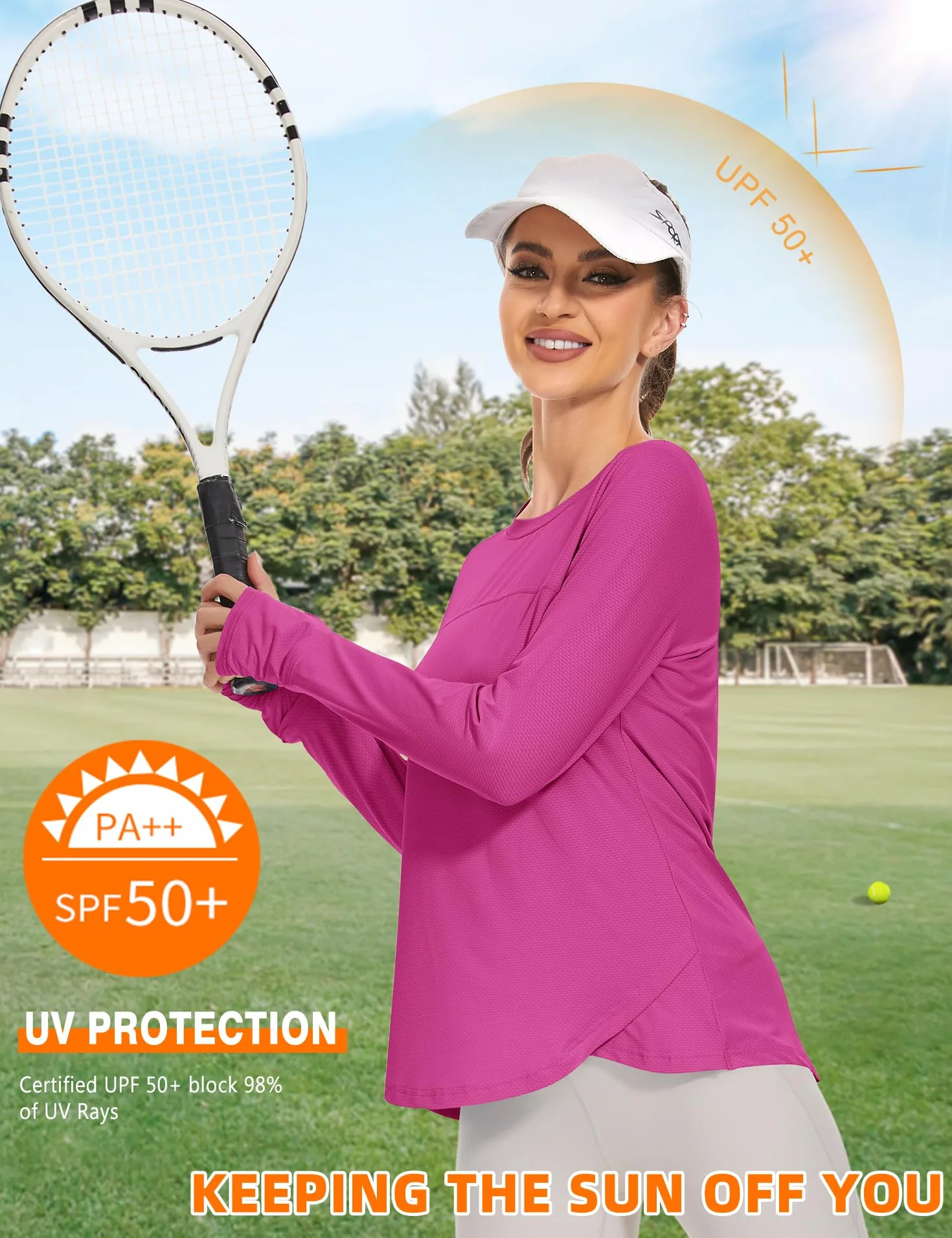 IECCP Damska koszulka sportowa z długim rękawem, UPF 50+, ochrona przed promieniowaniem UV, ochrona przed słońcem, koszulka z długim rękawem, dopasowany krój, z otworem na kciuk Rashguards