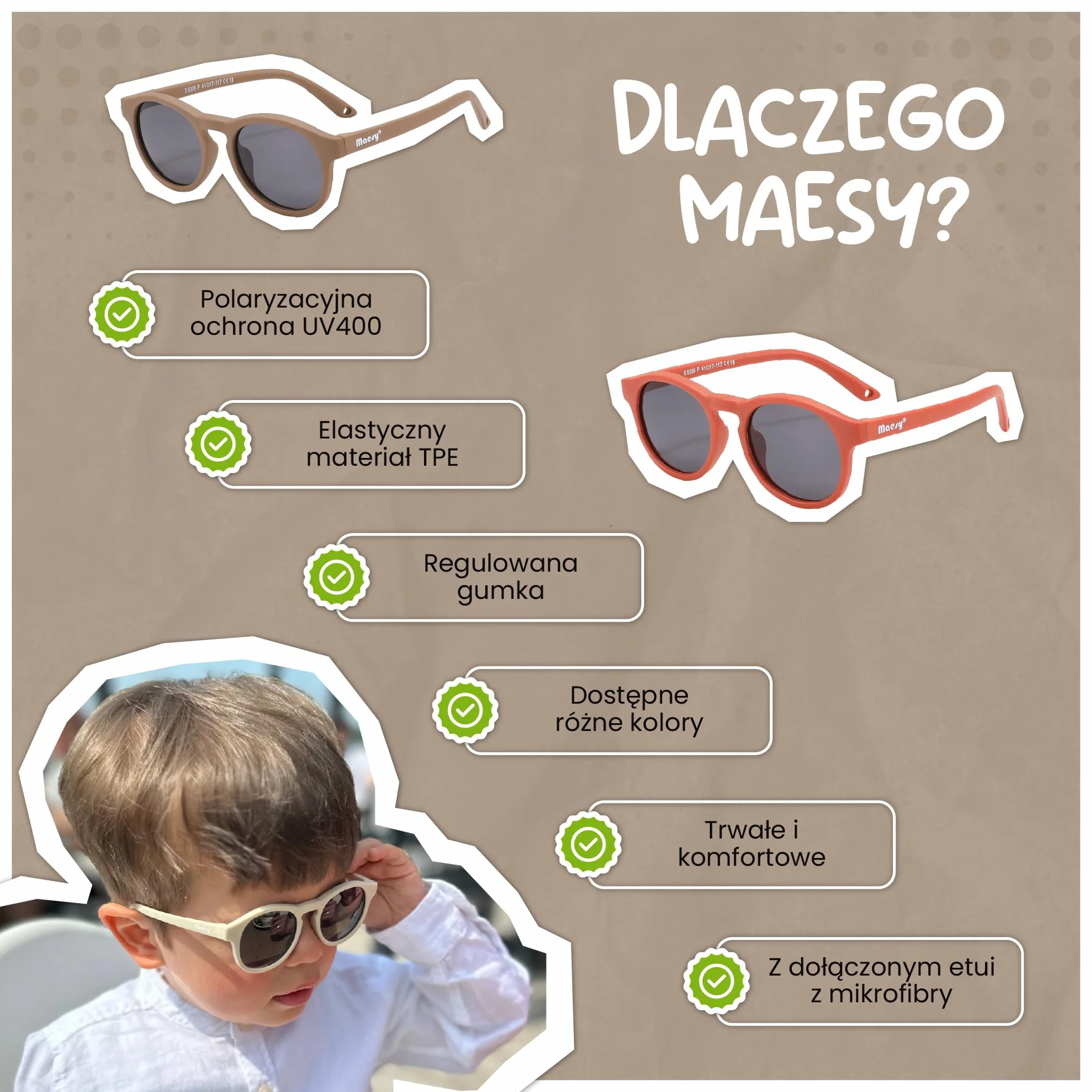 dziecięce okulary przeciwsłoneczne Bowi - 1-3 lata - elastyczne - regulowana gumka - ochrona polaryzacyjna UV400 - maluch i przedszkolak - chłopcy i dziewczynki - okrągłe