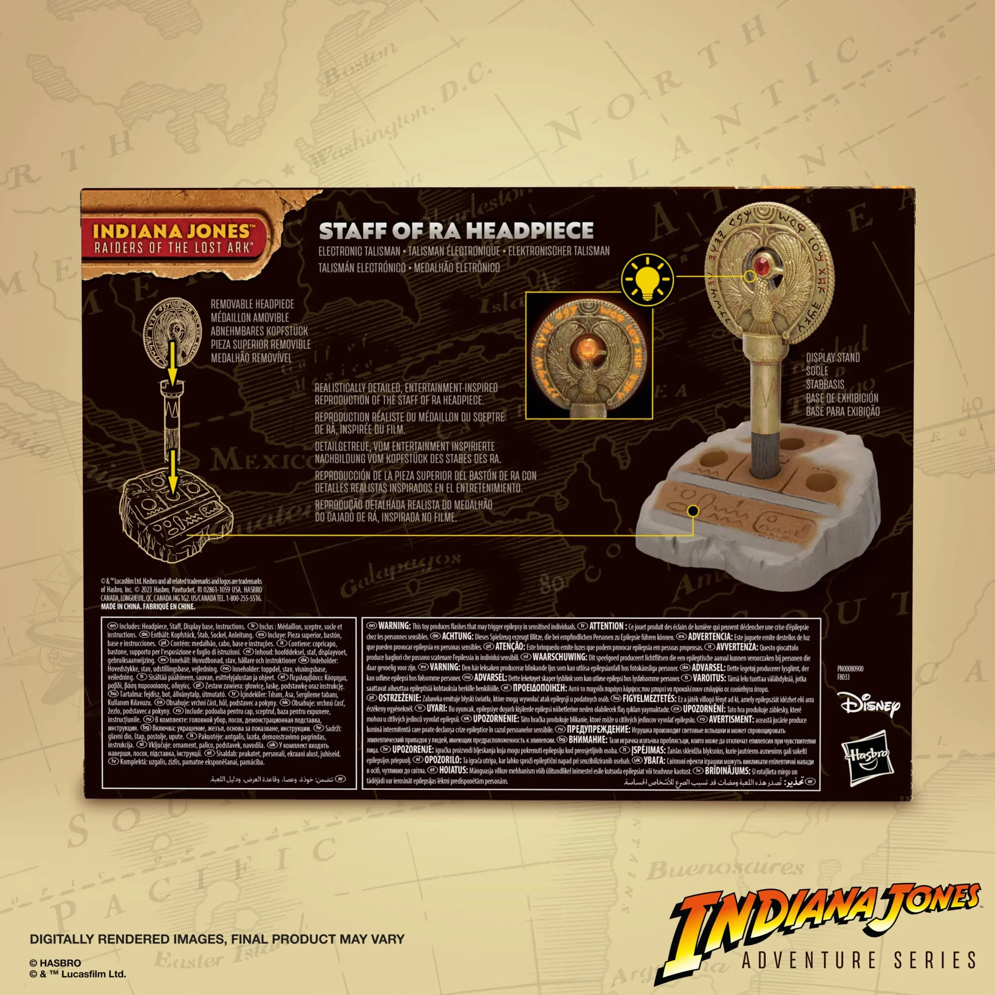 Hasbro Indiana Jones and the Raiders of Lost Ark Adventure Series Staff Ra nakrycie głowy, lekki FX, kostium, F8033, wielokolorowy