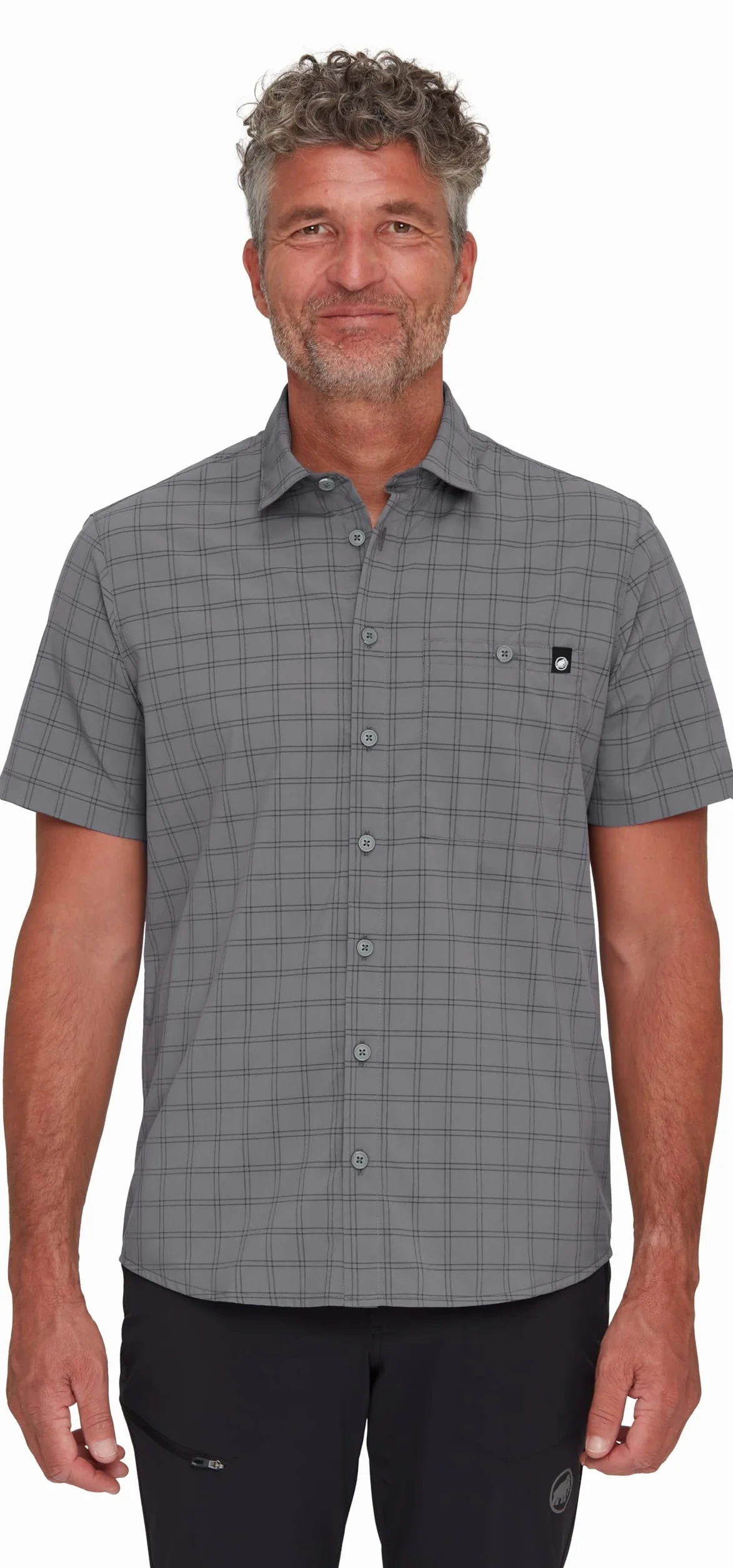 Mammut Lenni Shirt Men – Koszula Trekkingowa Męska | Krótki Rękaw, Ochrona UV, Szybkoschnąca i Oddychająca | Rozmiar S, Stalowy-czarny