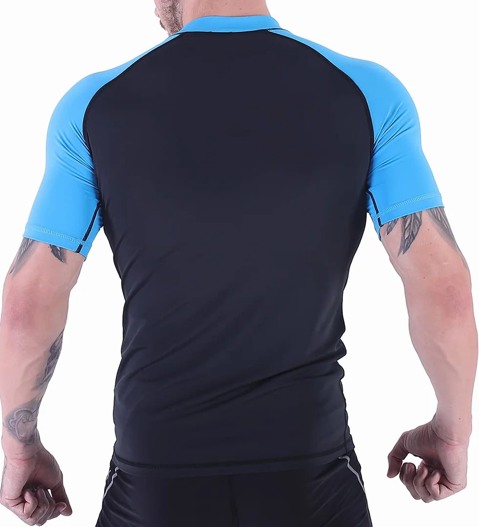 Koszulka męska Rashguard Rashguard z krótkim rękawem, czarna, do snorkelingu, pływania, surfowania, nurkowania, ochrona przed promieniowaniem UV, koszulka na plażę, z krótkim rękawem
