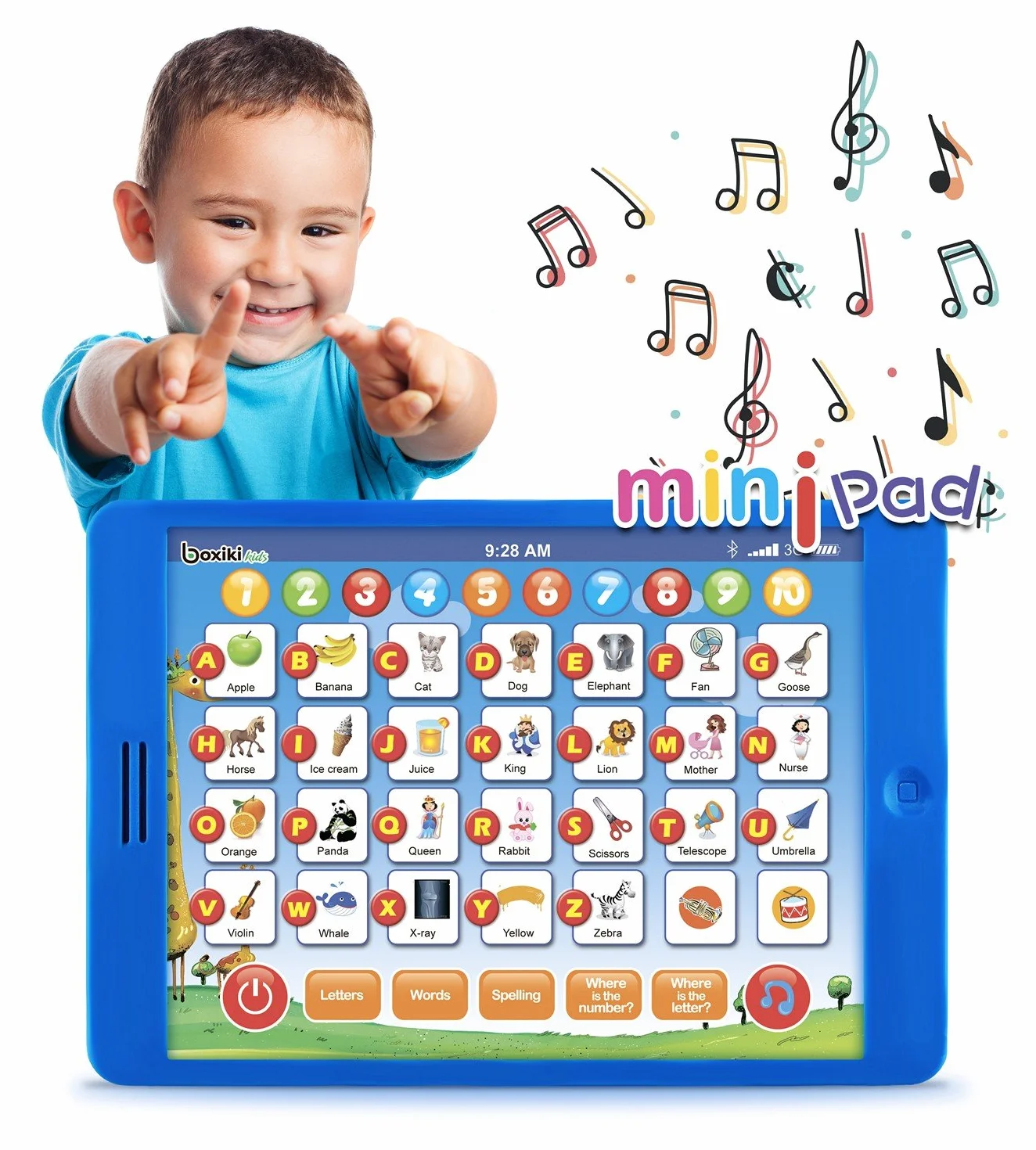 Boxiki Kids Angielski Tablet Edukacyjny, Zabawny Tablet dla Dzieci z 6 Grami Edukacyjnymi, Zabawka do Nauki Liczb i Wczesnego Rozwoju Maluchów