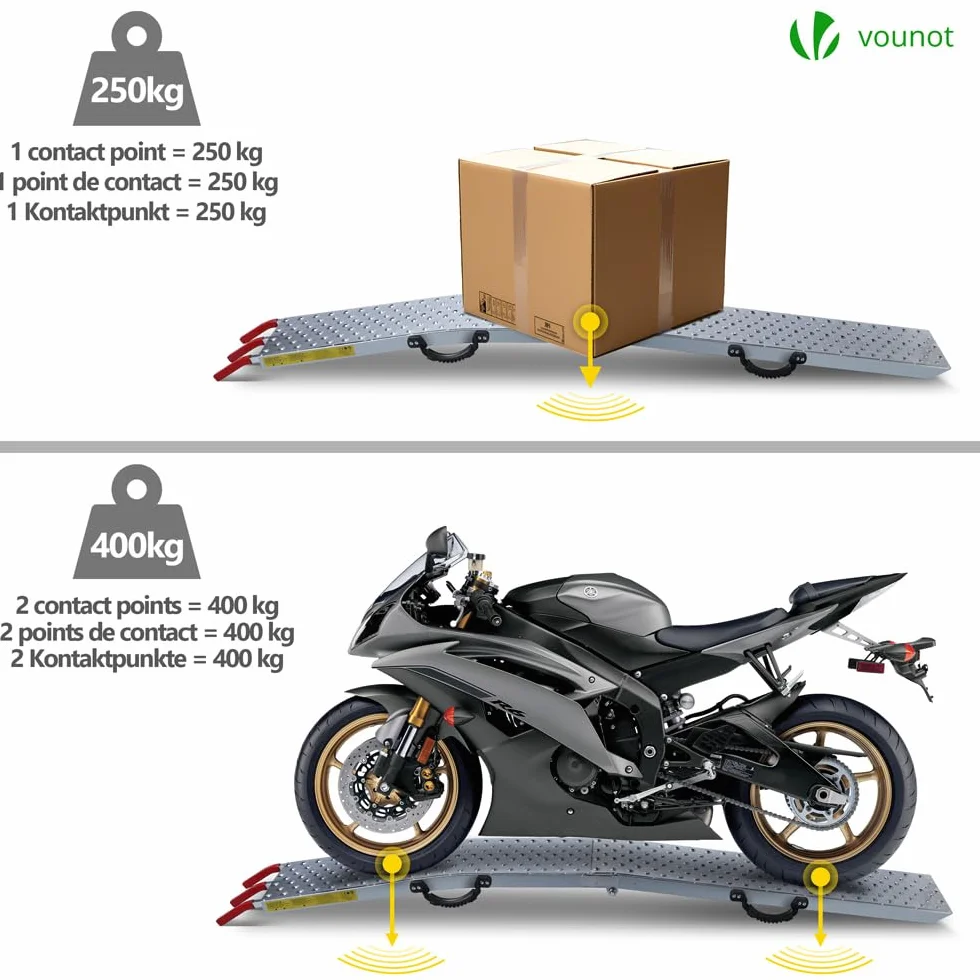 VOUNOT® 2 x Składana rampa wjazdowa, rampy załadunkowe 800 kg max składana rampa do motocykla, przyczepy, kosiarki, traktorka, 196 x 22 x 4cm