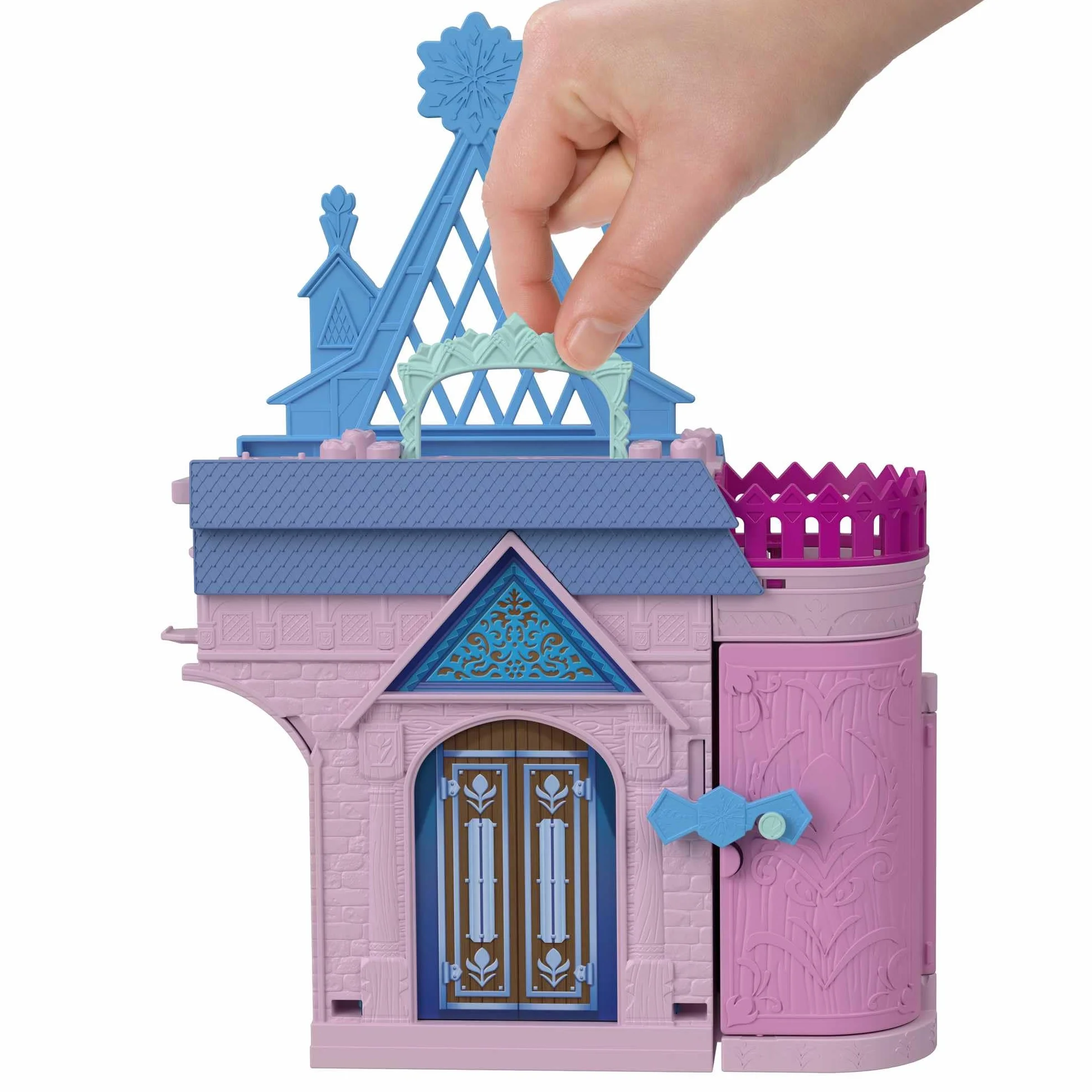 Mattel Disney Kraina Lodu w Arendelle Castle Anna Arendelle zestaw modułowy z mini lalką z postacią Olaf i 7 akcesoriami, zabawka dla dzieci w wieku 3+ lat, nowa odmiana, JDP65