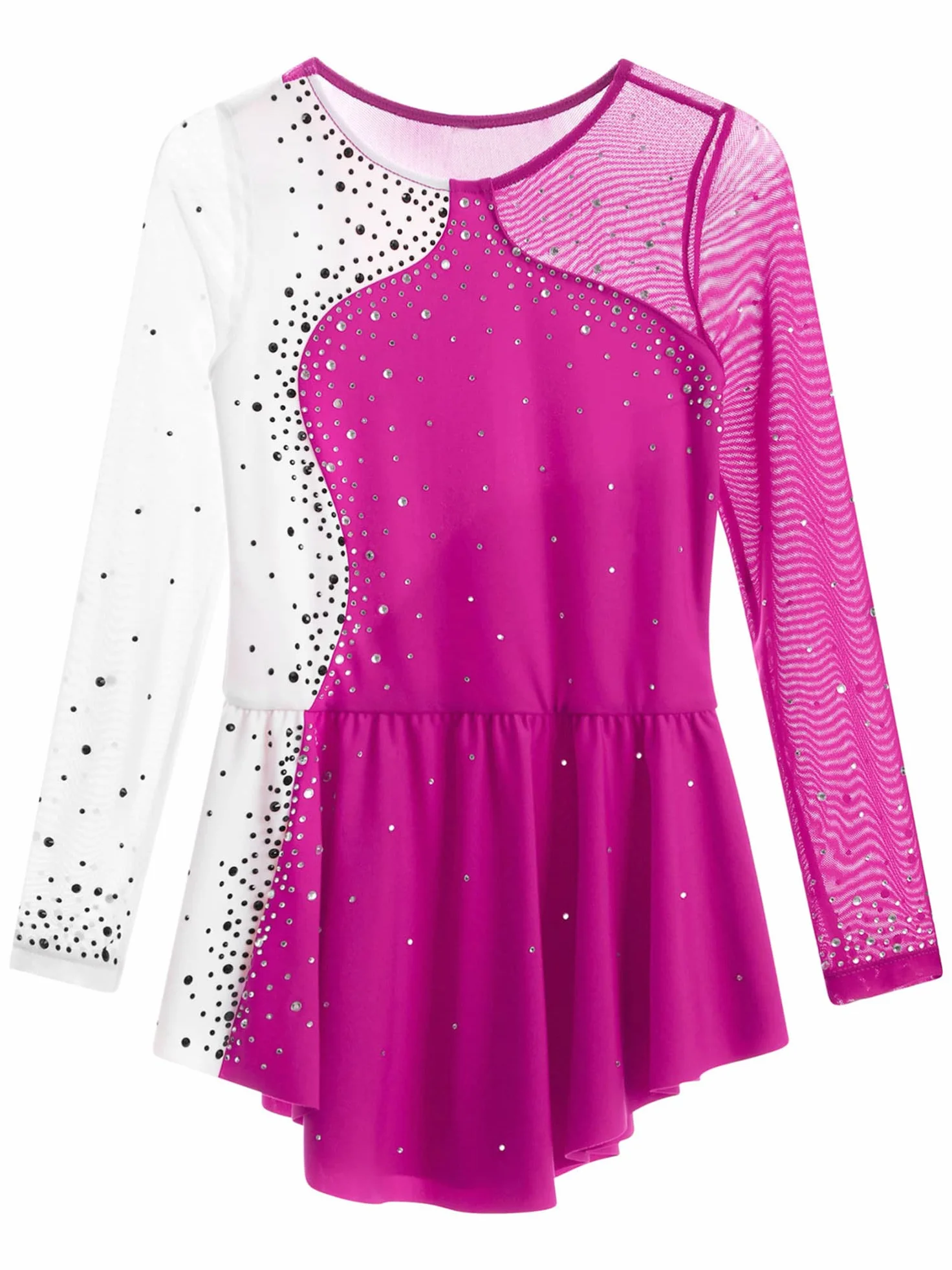 CHICTRY Sukienka do jazdy na łyżwiarstwie figurowym, dla dziewcząt, stras, brokatowa, baleriny, sukienka dziecięca, z długim rękawem, strój baletowy, patchwork, body z asymetryczną spódnicą kopertową