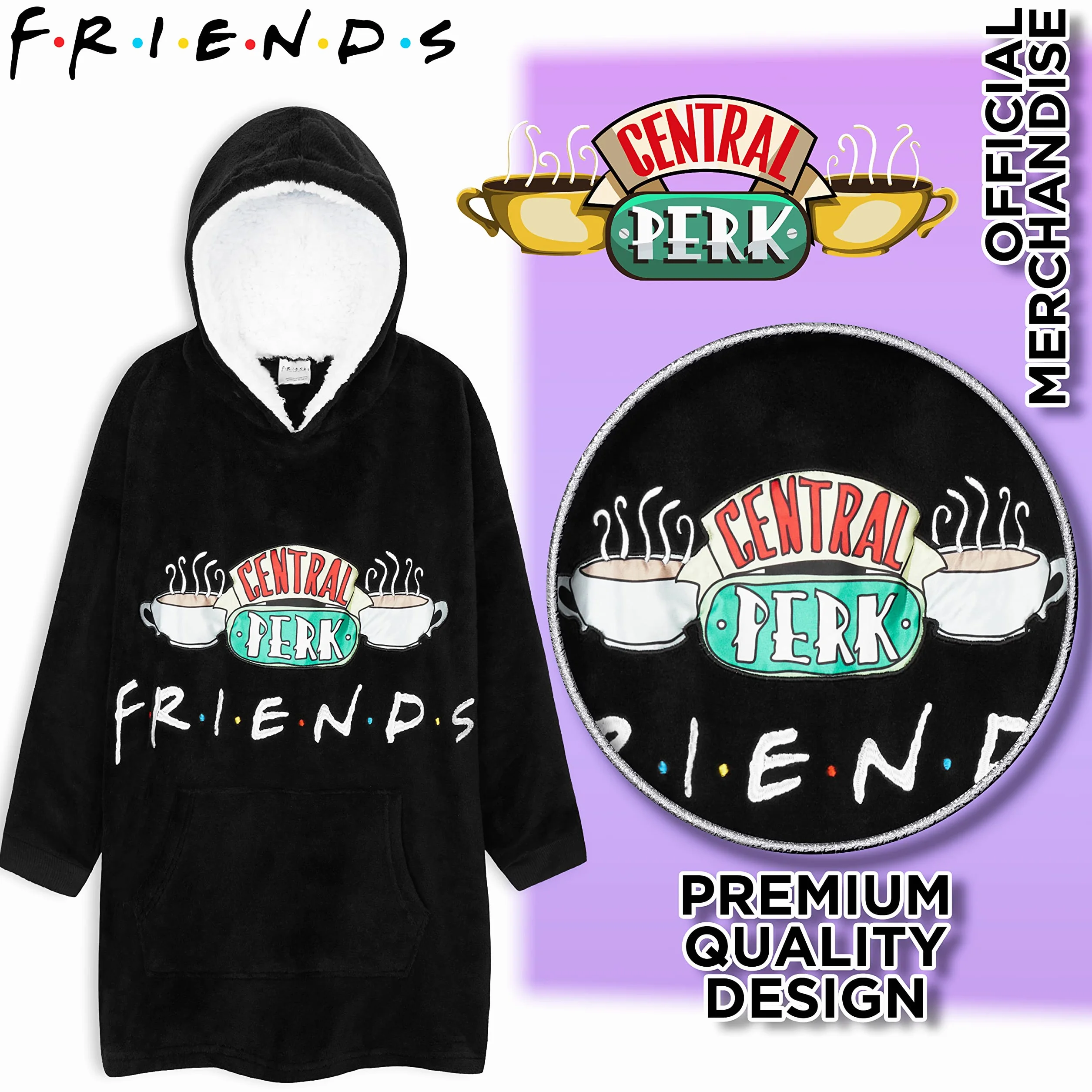 Friends Bluza z kapturem dla dziewcząt nastolatek, polar oversize bluza z kapturem koc 7-14 lat czarny