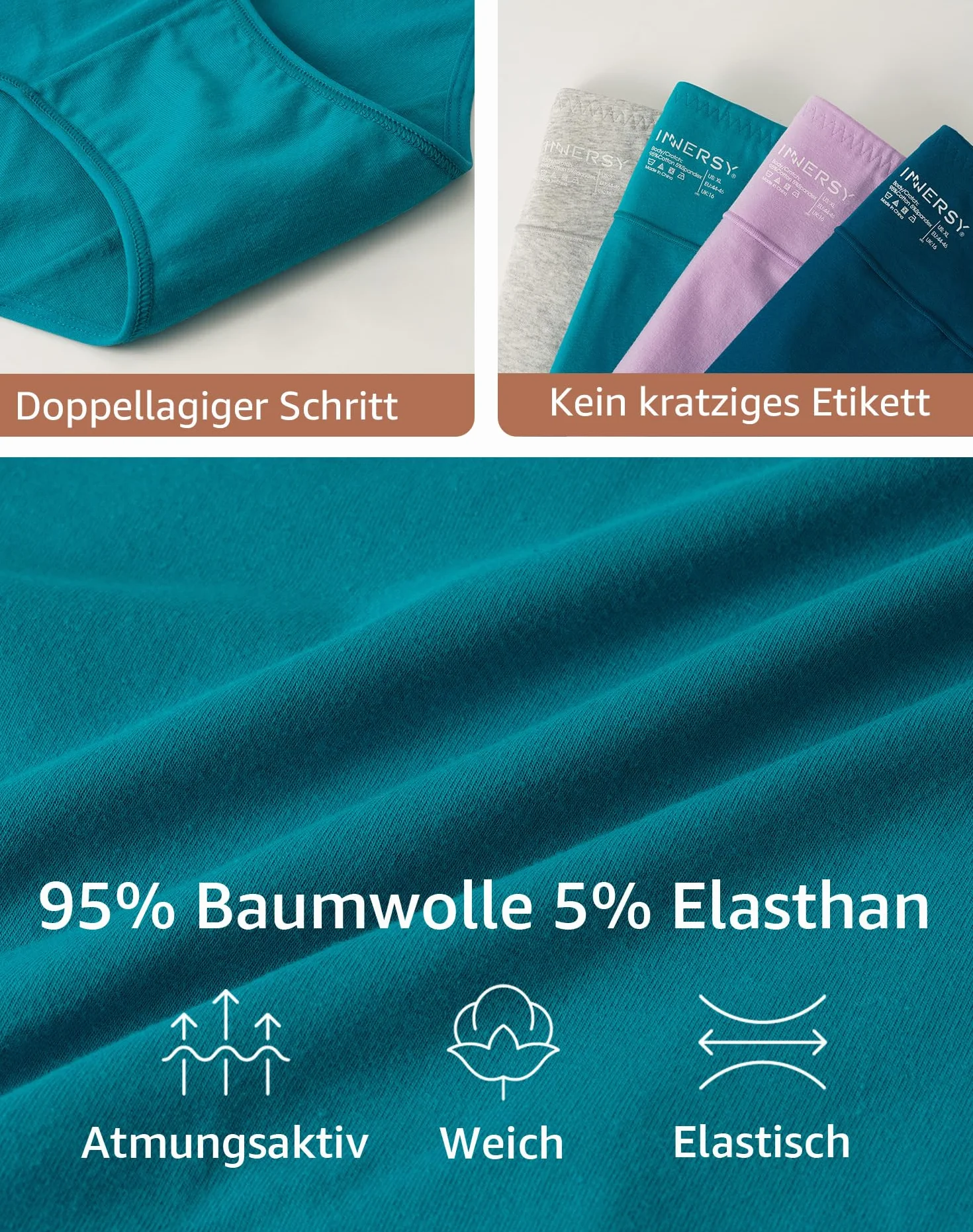 INNERSY Majtki duże rozmiary damskie majtki z bawełny High Waist Slip (44-62) 4 sztuki w opakowaniu