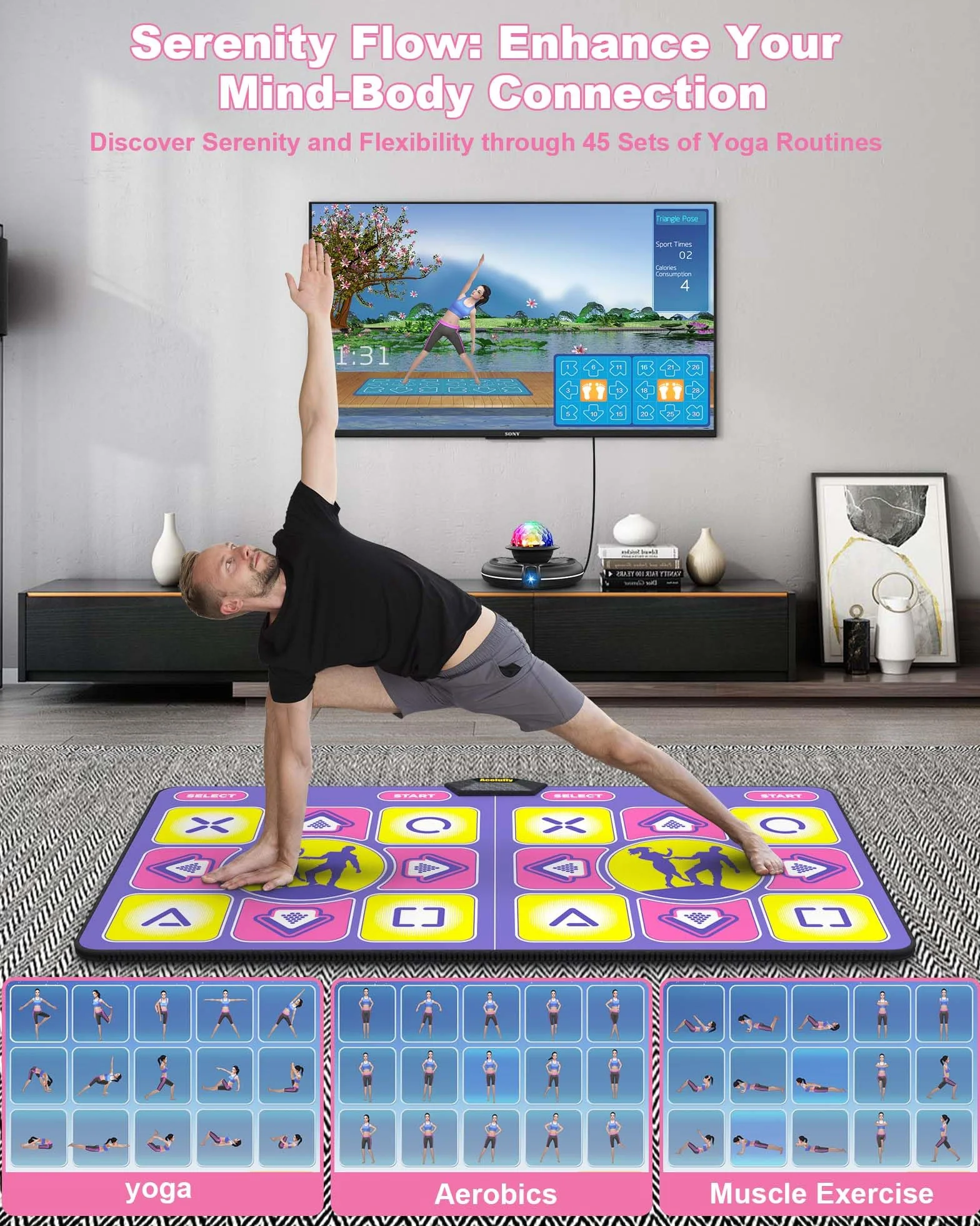 Elektroniczne maty taneczne do telewizora z bezprzewodowym kontrolerem, antypoślizgowa mata do ćwiczeń fitness dla dzieci i dorosłych, prezent dla dziewczynek i chłopców(Fioletowy)