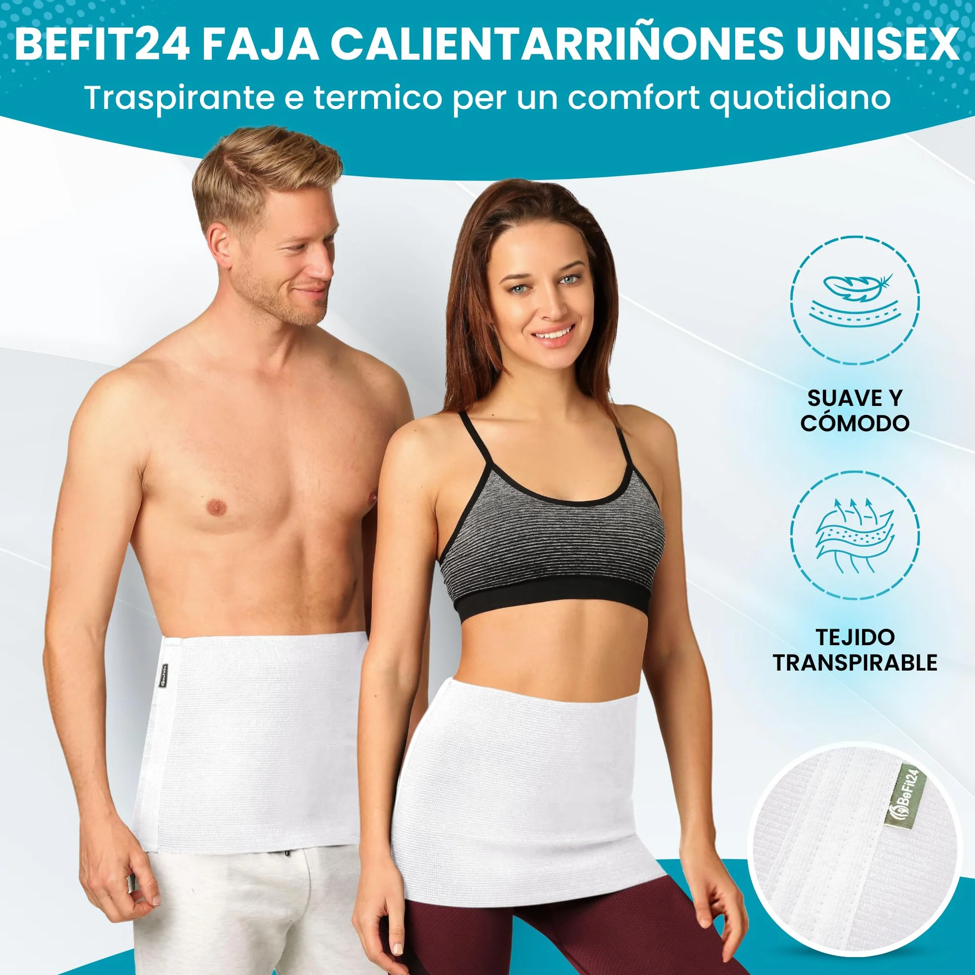 BeFit24 Pas Rozgrzewający z Wełny Angory, Merino i Bawełny – Unisex Pas na Nerki i Plecy dla Kobiet i Mężczyzn – Ciepły, Oddychający, Biały