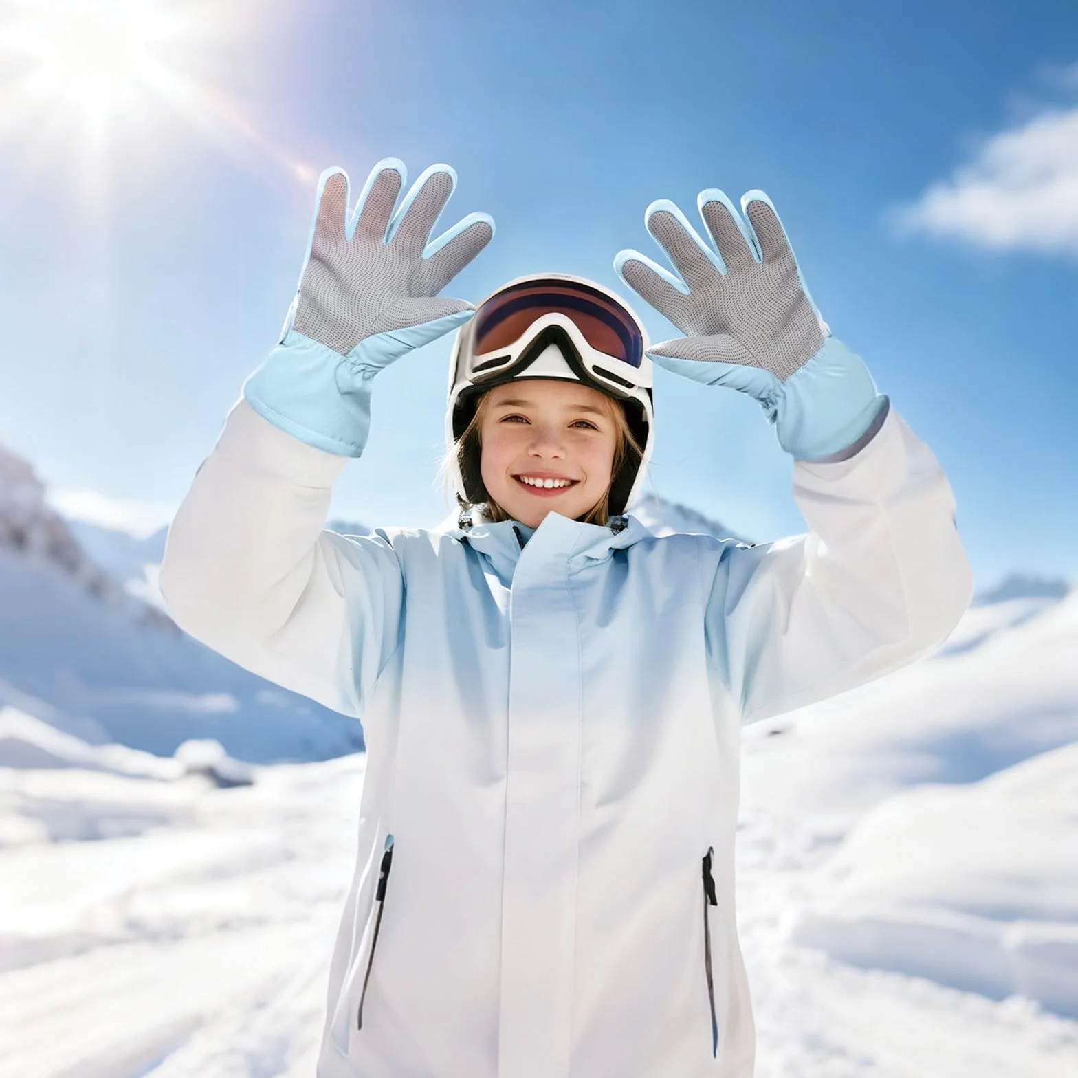 TRIWONDER Dziecięce rękawice narciarskie, wodoodporne, termiczne, polarowe, z palcami do obsługi ekranu dotykowego, do snowboardu, jazdy na sankach, dla chłopców i dziewcząt