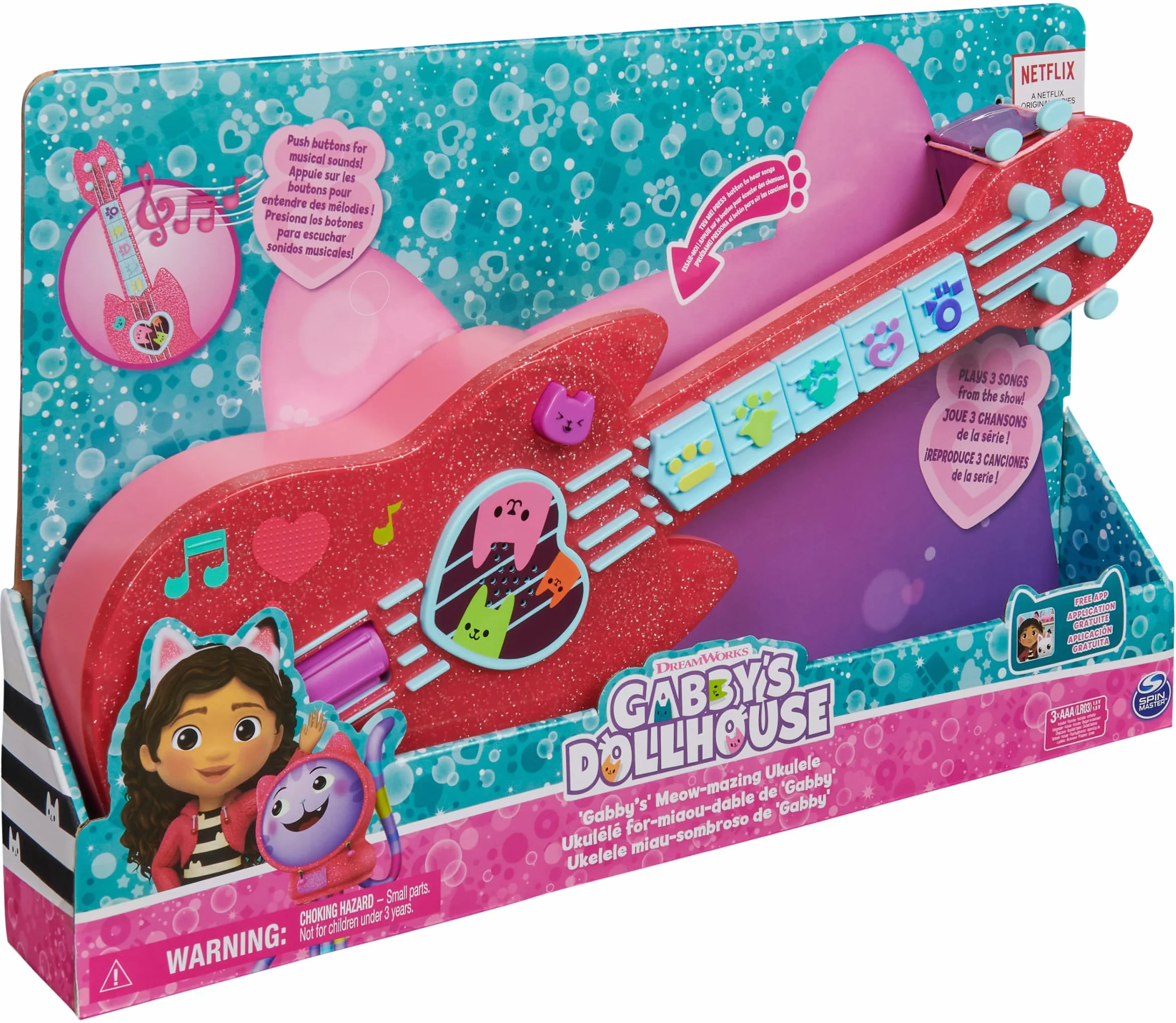 Gabby i Magiczny Dom - Gabby Dollhouse - Interaktywne ukulele - Gitara dziecięca - Muzyka dla dzieci - Utwory z efektami dźwiękowymi - Kreskówka Gabby i Magiczny Dom - Zabawka dla dzieci od 3 lat
