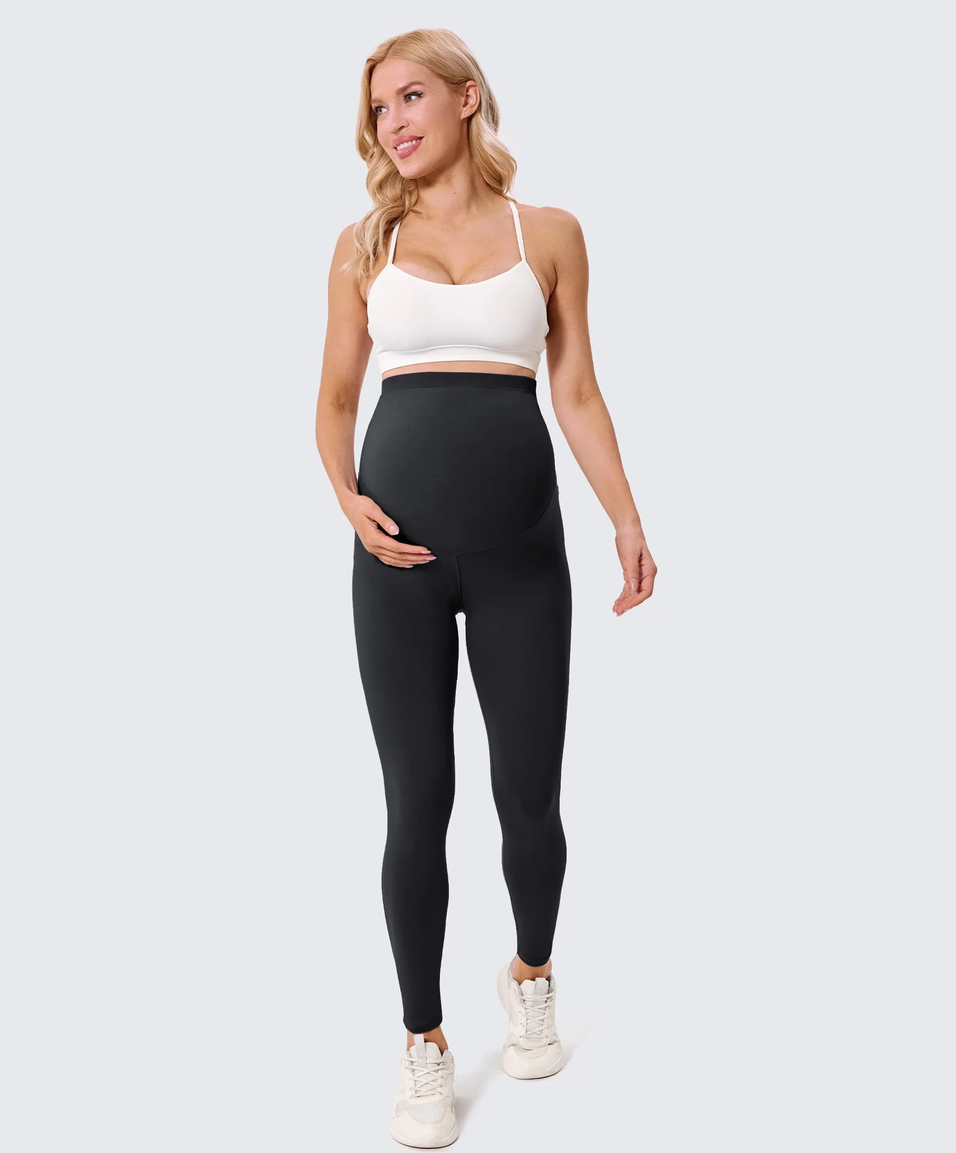 BAYDI Creamlush damskie legginsy ciążowe z regulowanym podparciem brzucha, miękkie legginsy ciążowe z wysokim stanem, nieprzezroczyste, wygodne do jogi, w czasie wolnym, piżamie