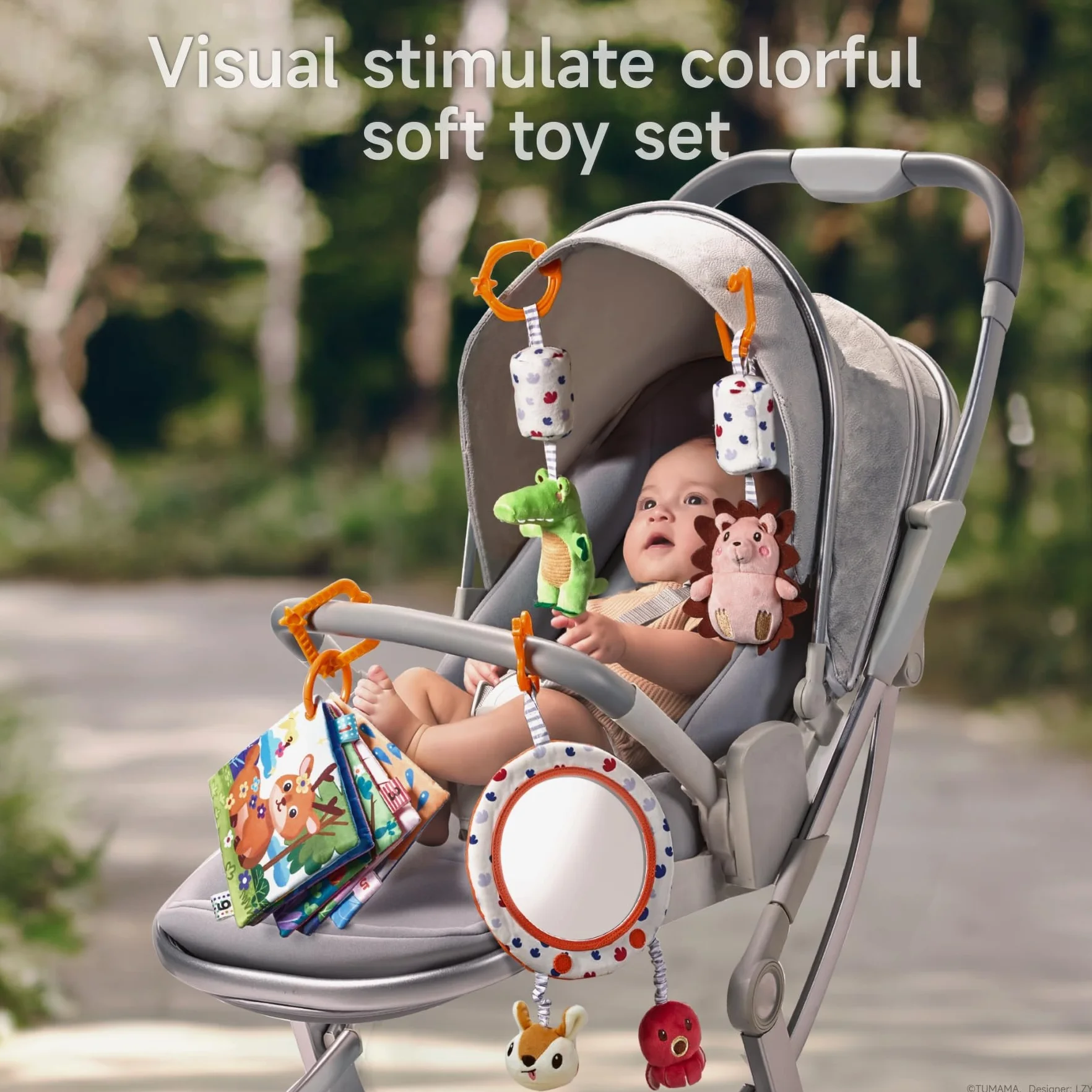 TUMAMA KIDS Zabawki do fotelika samochodowego dla niemowląt 0-6 miesięcy, Lusterko do wózka, zabawka dźwięcząca, szelkająca, dla noworodka, prezent dla dziewczynki i chłopca