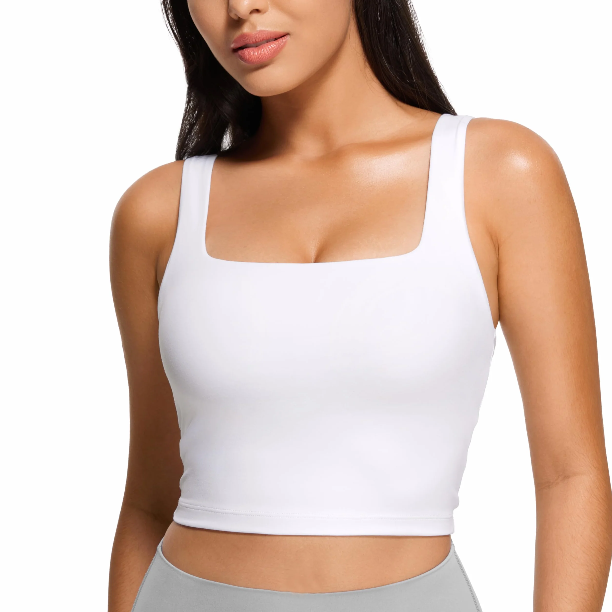CRZ YOGA Damski biustonosz sportowy Butterluxe Square Neck Wyściełany bezprzewodowy top na siłownię Koszulki treningowe Camisole z wbudowanym biustonoszem