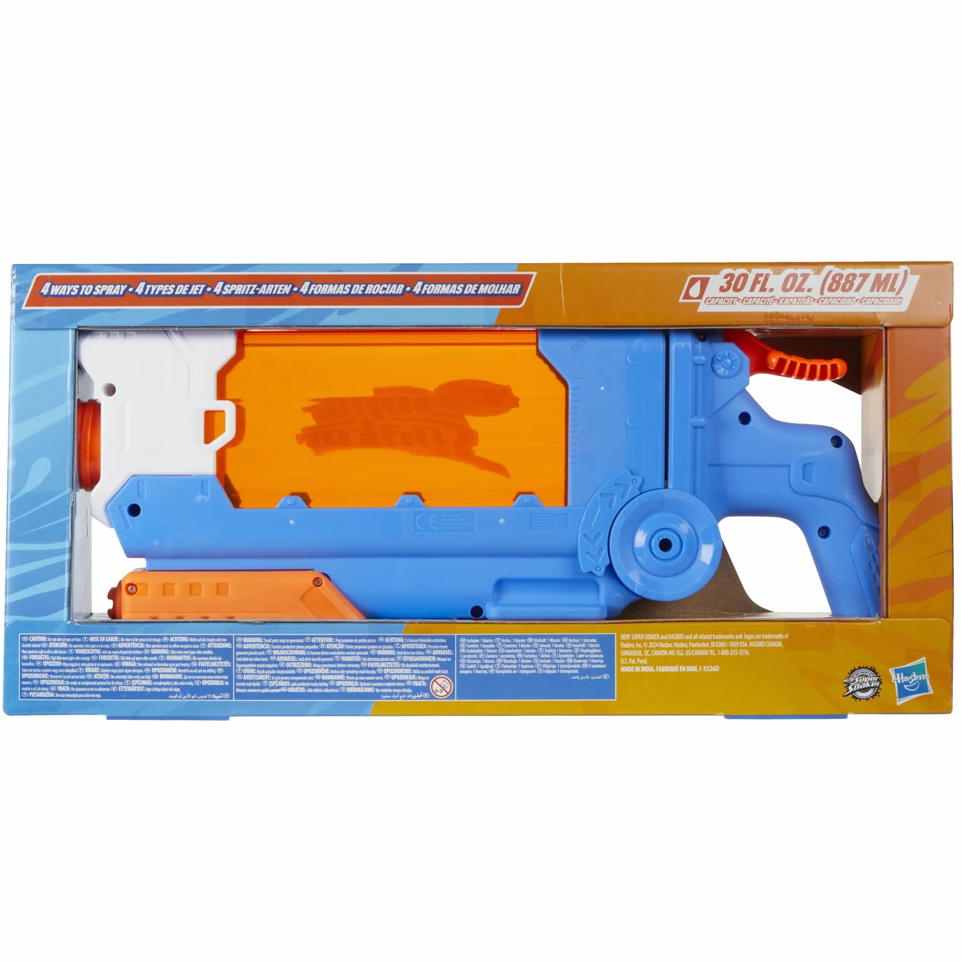 NERF Wyrzutnia wodna Nerf Super Soaker Flip Fill, 4 style polewania, szybkie napełnianie, zbiornik o pojemności 887 ml, wodne zabawki