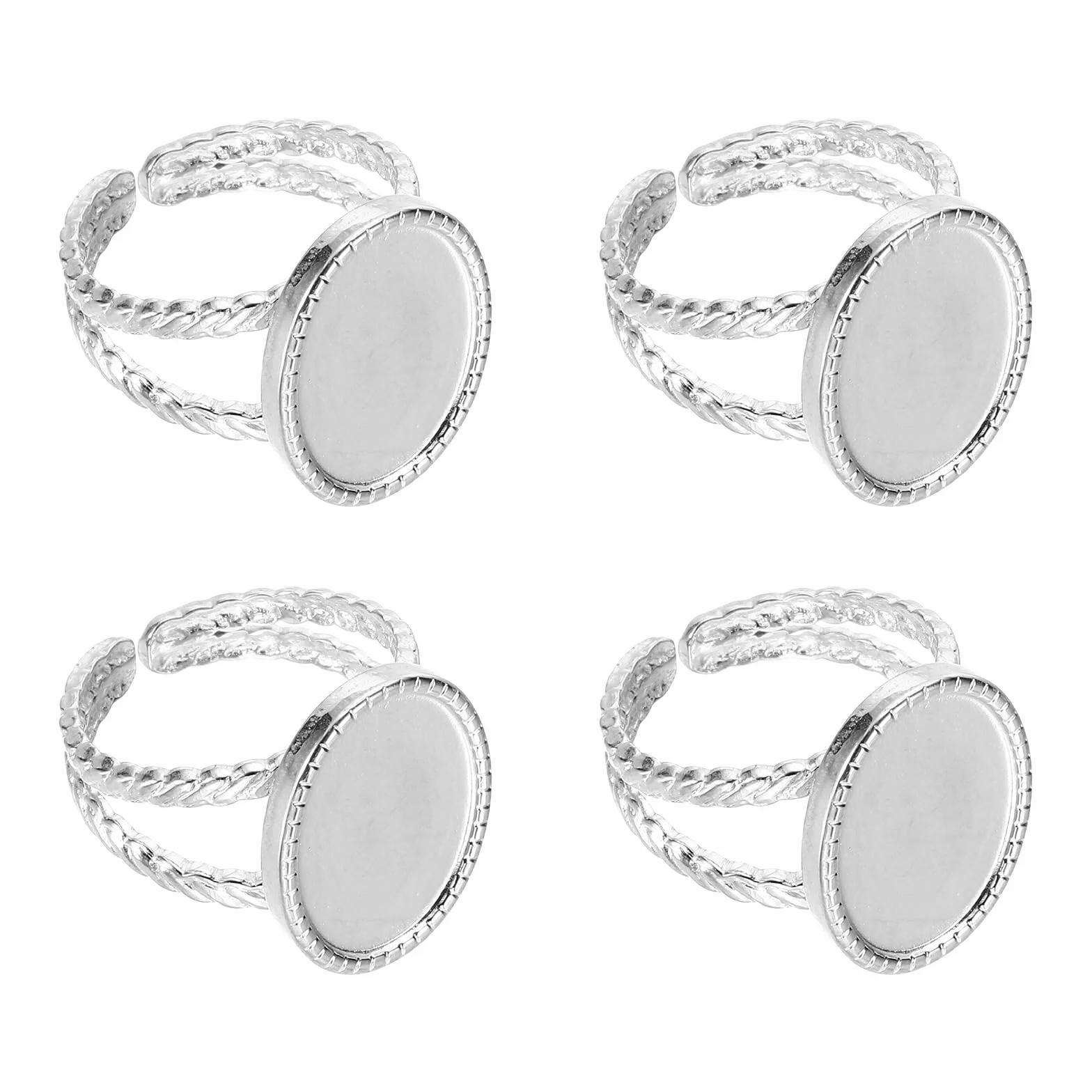 QUARKZMAN 4 sztuki podstawy pierścienia ze stali nierdzewnej, 16 x 12 mm regulowana podstawa dla, płaska rama DIY tworzenie biżuterii, srebrny