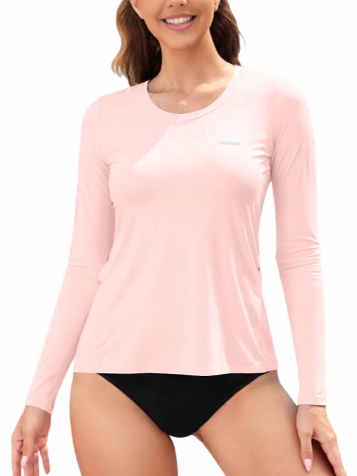 SHEKINI Rash Guard damska koszulka z długim rękawem, ochrona przed słońcem, okrągły dekolt, z kieszenią, ochrona przed promieniowaniem UV, koszulka sportowa, rashguards, moda kąpielowa