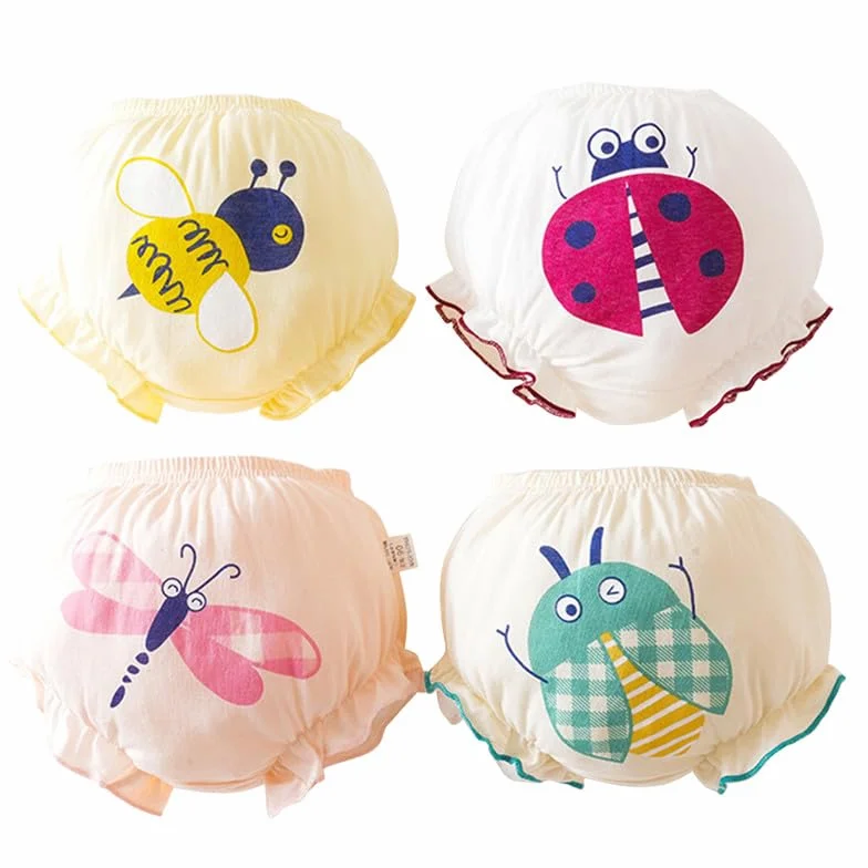 Zestaw 4 majtek Bloomer Baby Baby Girl Panties Spodnie Bielizna Elastyczny pas Koronkowy Hem Śliczne Zwierzęta Nadruk Kwiatowy