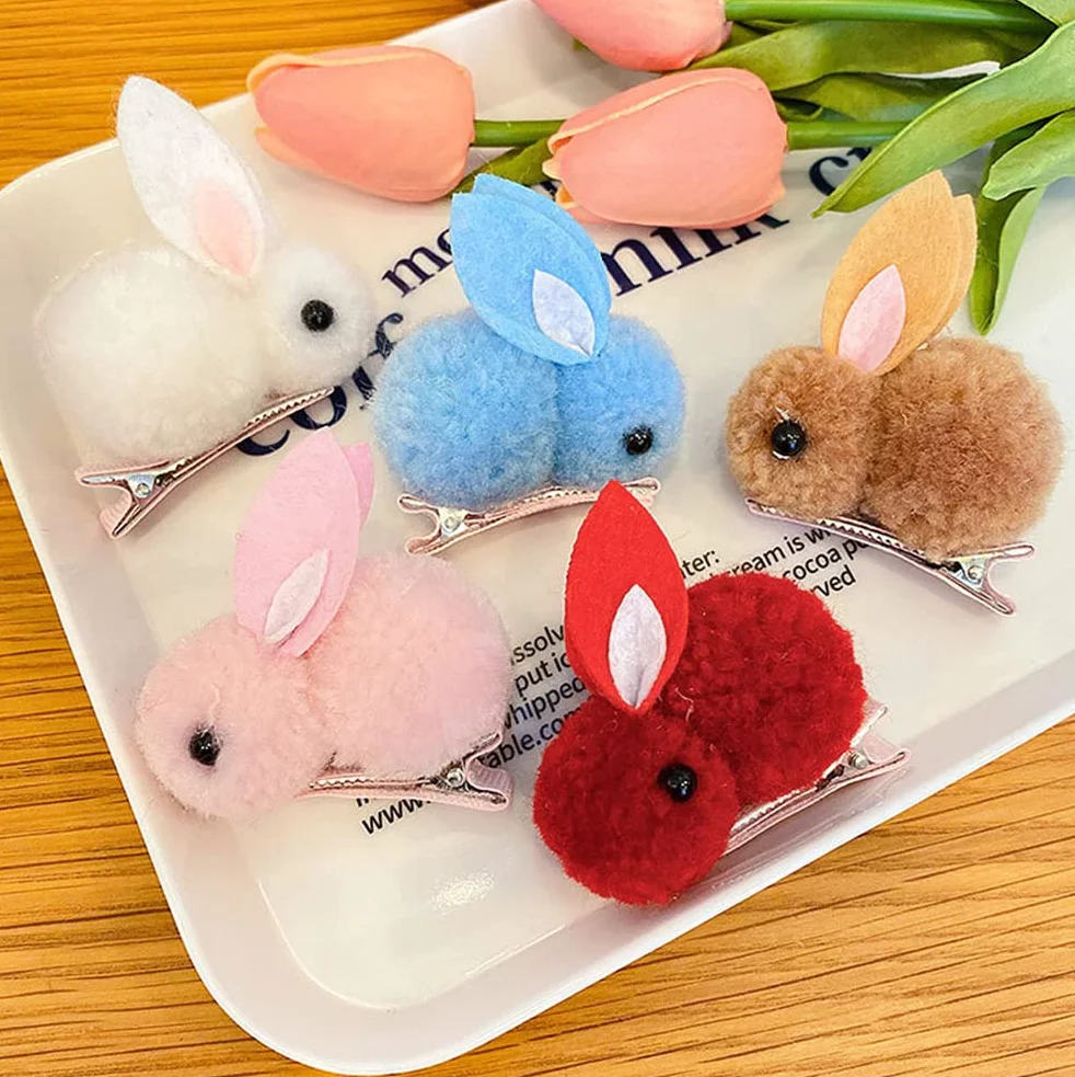 SanSixi spinka do włosów zajączek wielkanocny mały króliczek spinka do włosów pluszowa boczna spinka do włosów słodki królik kobiety dziecko spinka do włosów Happy Easter Day impreza dekoracja (szara)