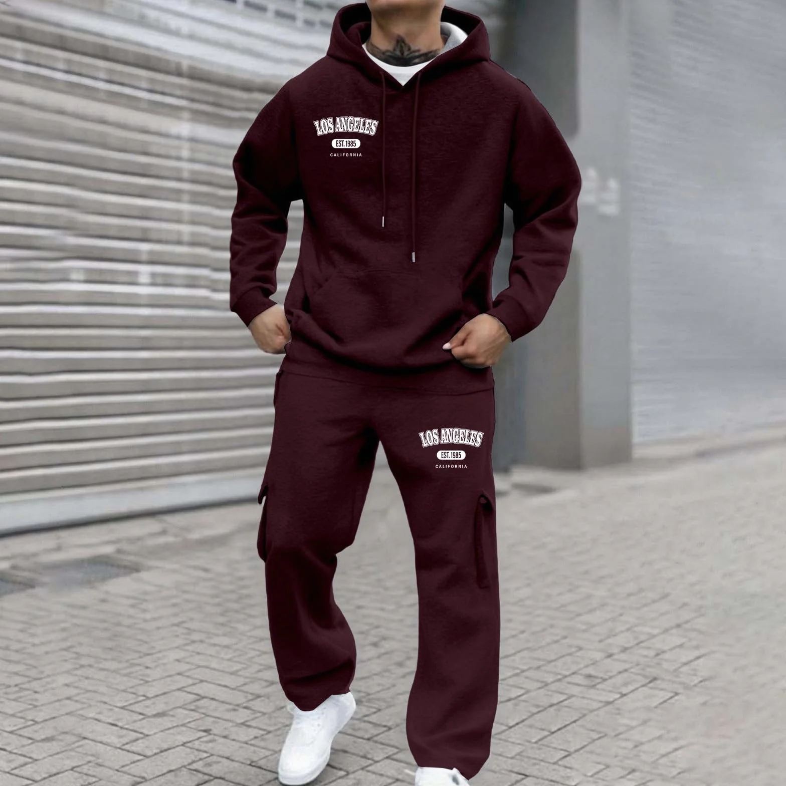 Generisch Męski dres do biegania, dres treningowy, strój rekreacyjny, 2-częściowy, przewiewna bawełna, ciepła bawełna Y2K, kieszenie, kaptur, sportowy dres sportowy, oddychający krój