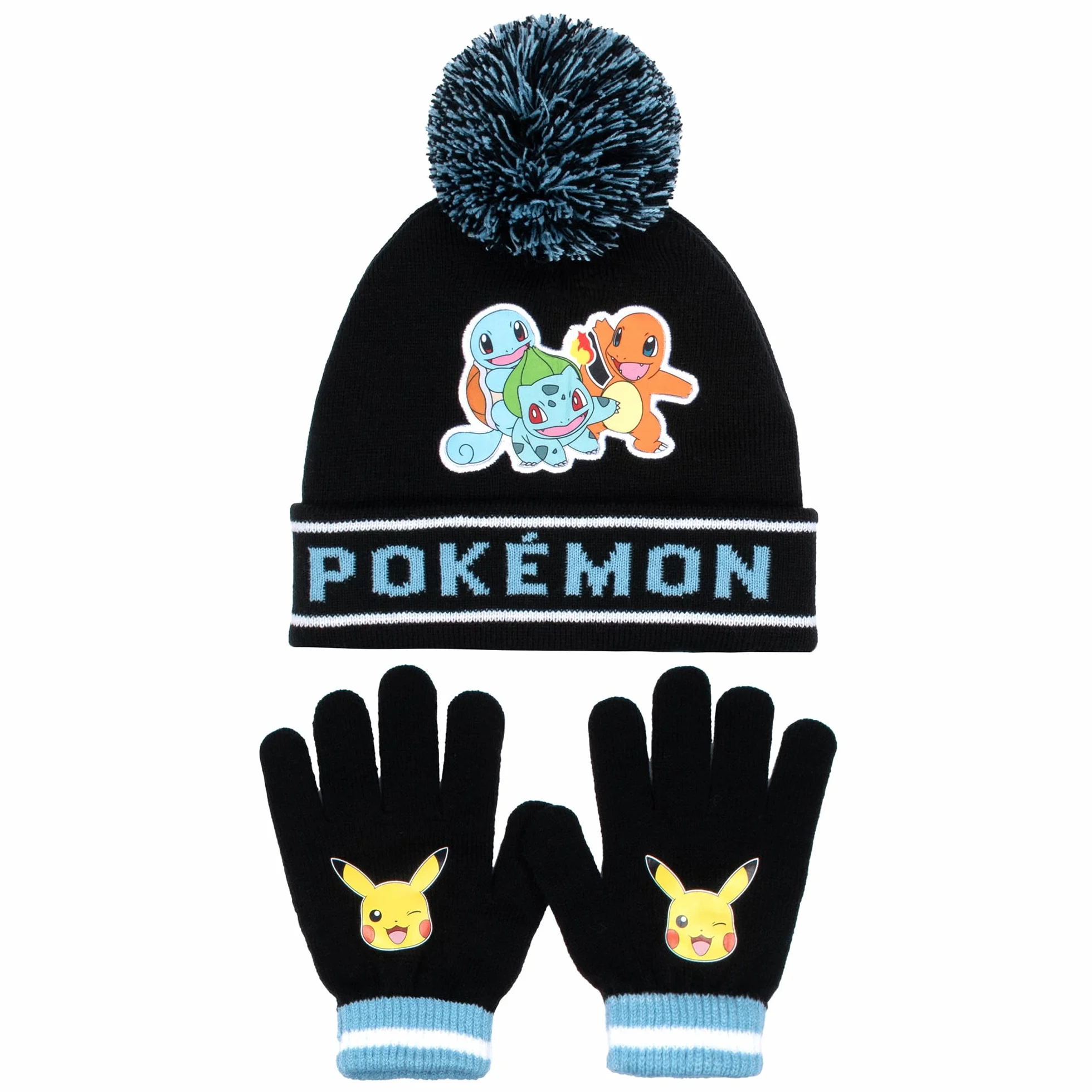 Pokemon Zimowa ciepła i wygodna czapka beanie i rękawiczki zestaw dla chłopców - wzór pikachu - idealny dla chłopców w wieku 6-12 lat - zestaw upominkowy