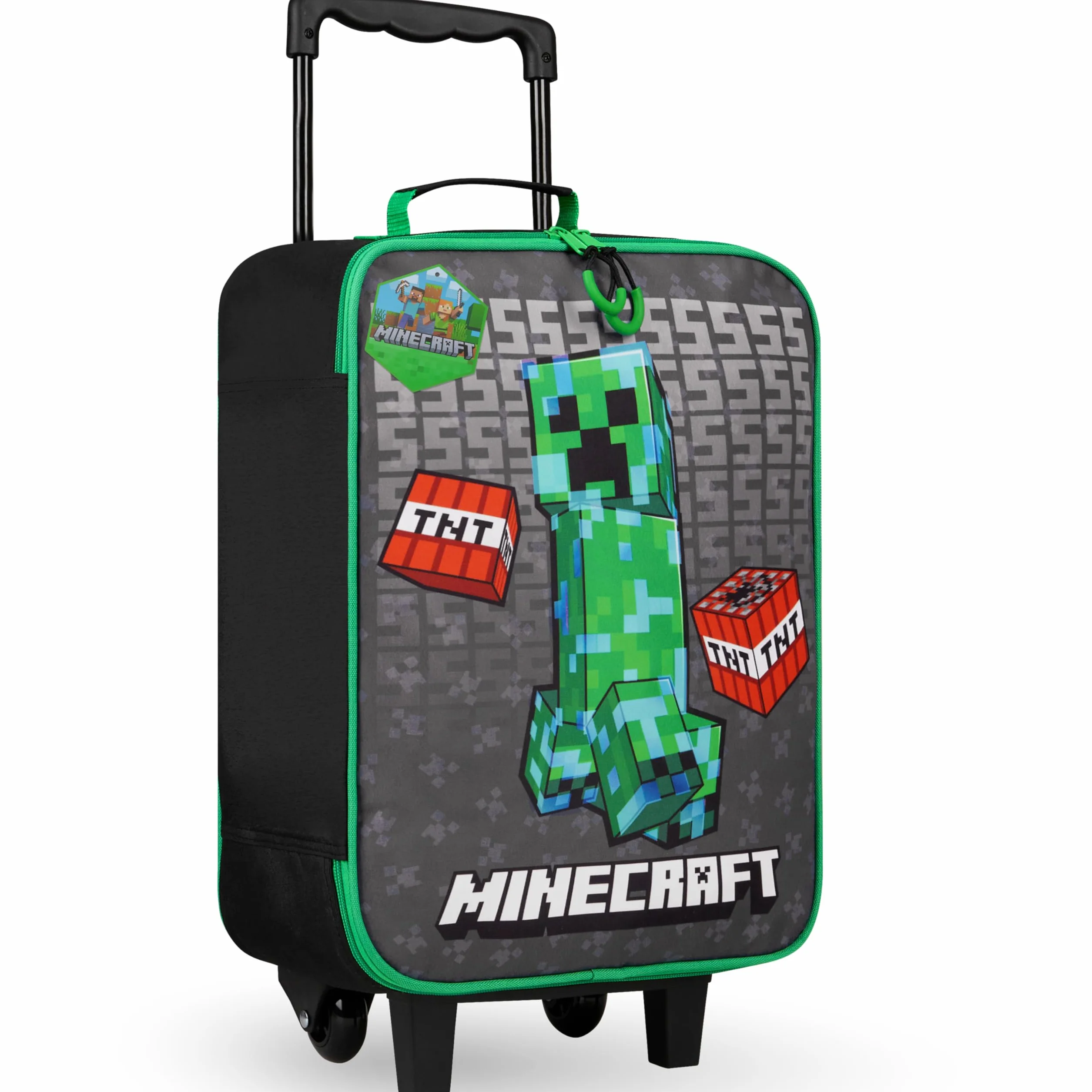 Minecraft Walizka dla dzieci dla chłopców i dziewcząt Sądzona torba bagażowa wózka Nawet na grafika torba podróżna z kółkami rozmiar torby na kabinę z uchwytem Trolley Suitcase Boys Czarny zielony