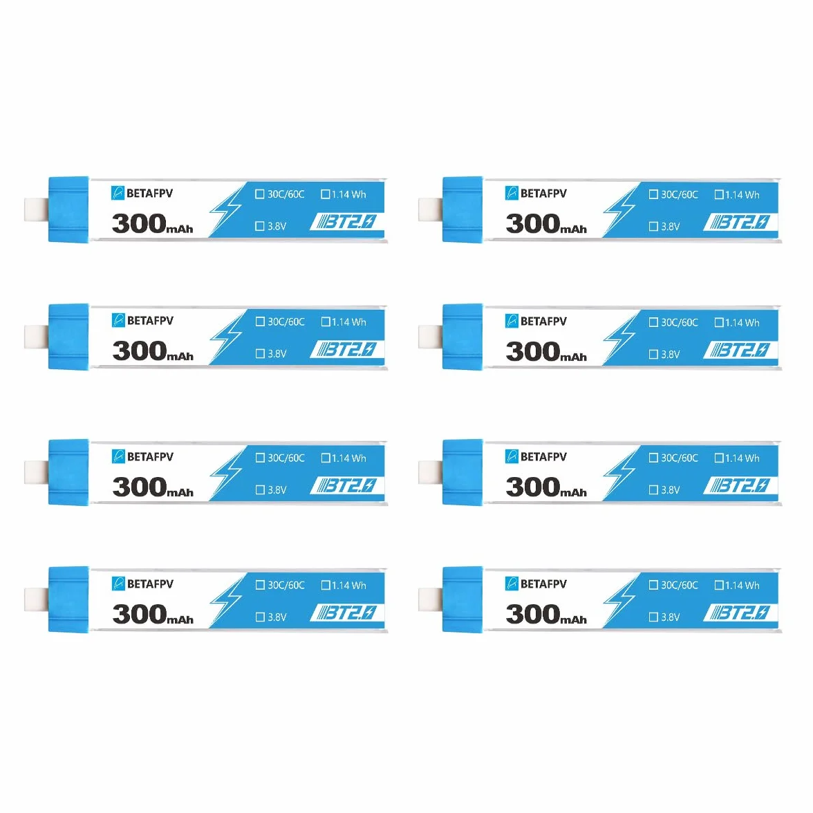 BETAFPV 8 sztuk BT2.0 300 mAh 1S bateria 4,35 V 30C/60C FPV Lipo z 1,0 mm Złącze bananowe do FPV Tiny Whoop 1S Brushless Whoop Drone Like Meteor65 Micro Whoop Drone