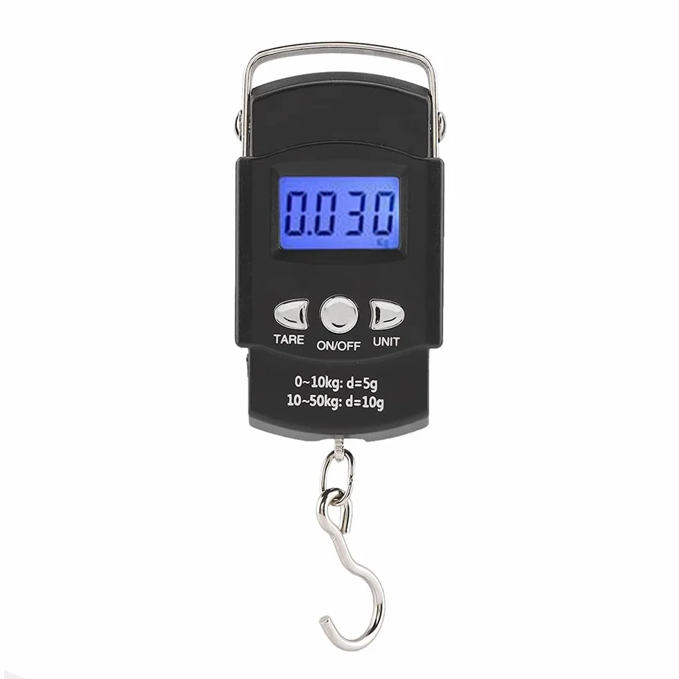 50KG/10G Waga Rybna, Elektroniczna Waga z Taśmą Mmeasure Przenośna Elektroniczna Cyfrowa Waga LCD z Hakiem na Taśmę Mierniczą do Torby na Sprzęt, Bagażu, Bagażu