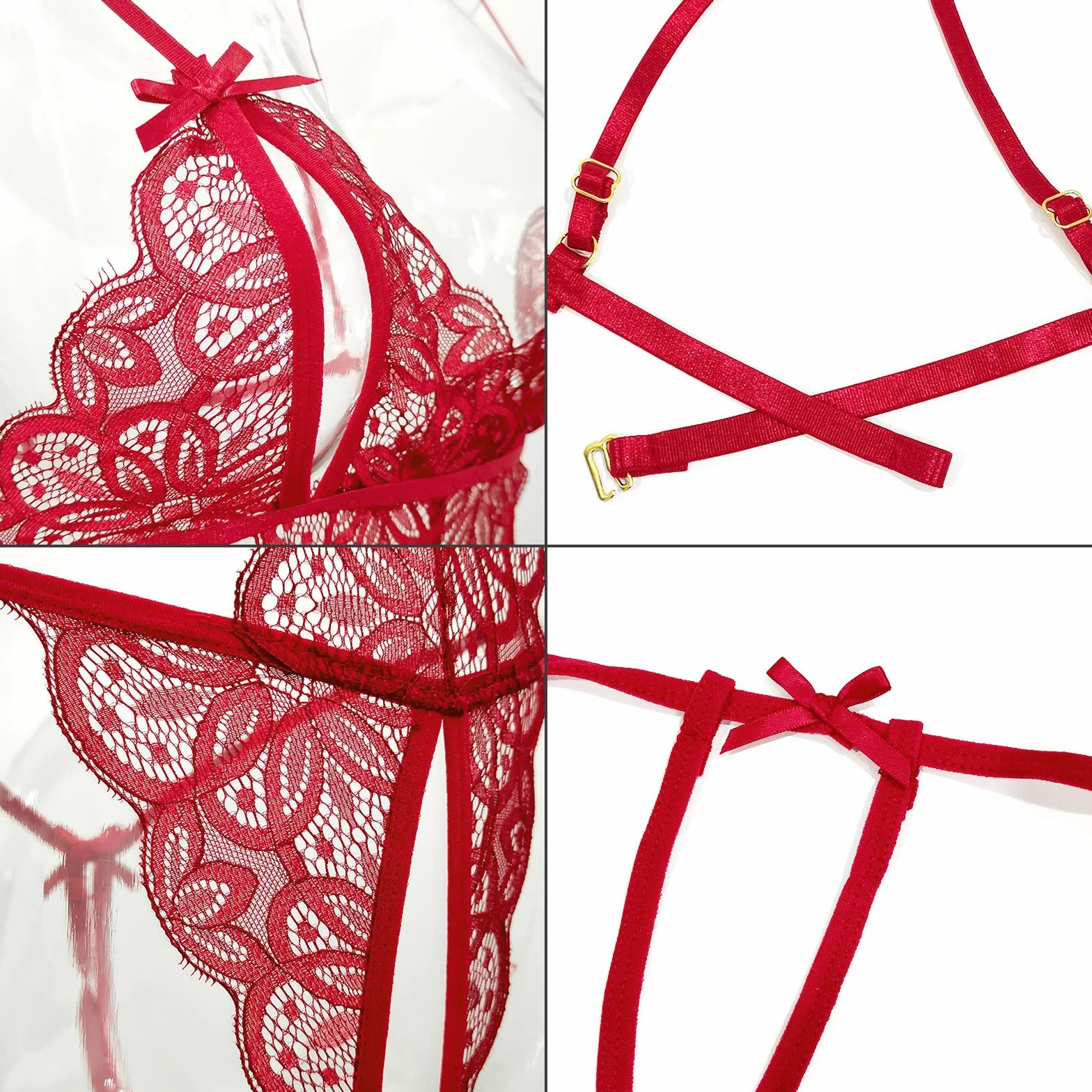 VicSec Damska seksowna bielizna nocna Babydoll Wetlook, z otworem, dekolt w serek, bielizna wiązana na szyi, wiązanie na plecach, bielizna stringbody