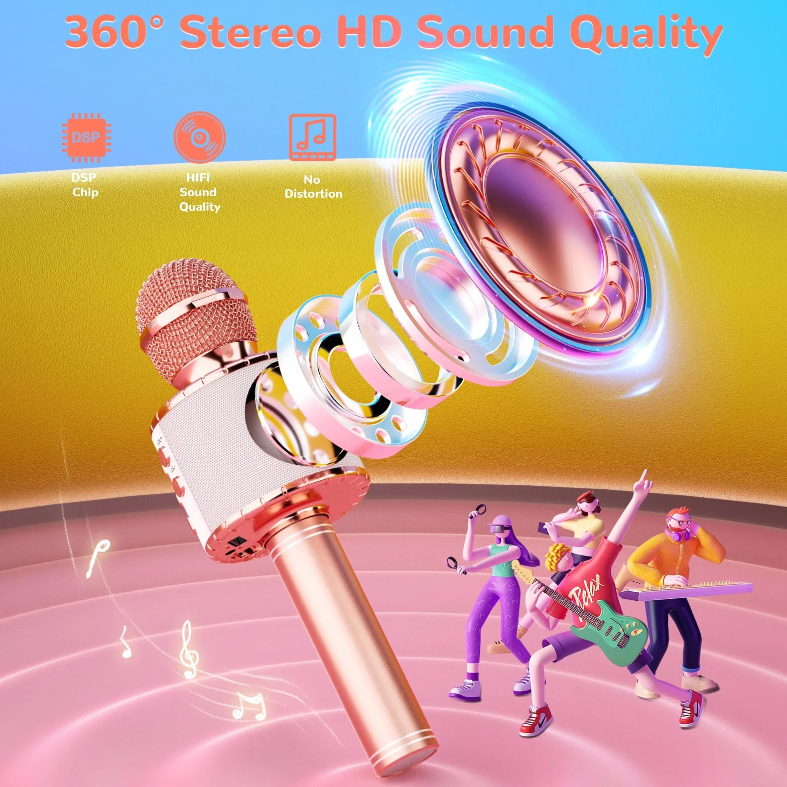 Ankuka Bezprzewodowy mikrofon do karaoke, 4 w 1, ręczny mikrofon Bluetooth, głośnik, maszyna do karaoke z tańczącymi światłami LED, domowy odtwarzacz KTV kompatybilny z urządzeniami z systemem Android