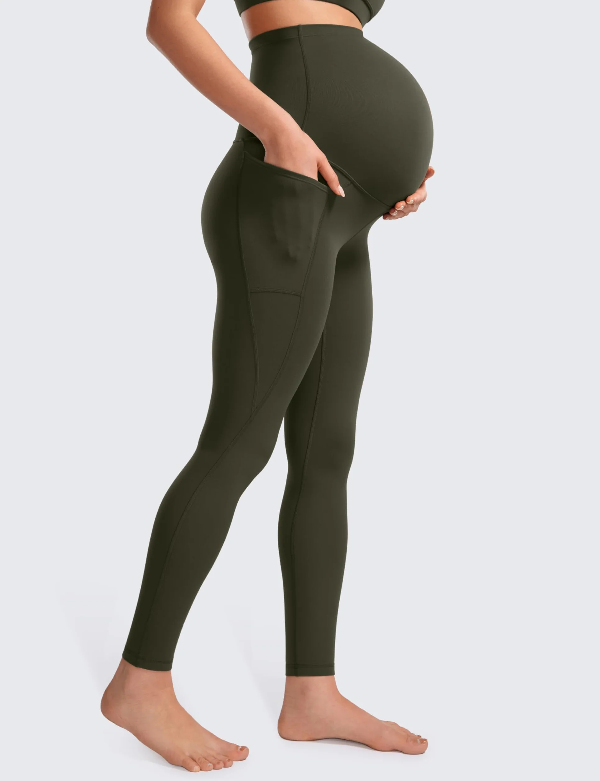 CRZ YOGA Damskie legginsy ciążowe Butterluxe z kieszeniami na brzuchu, 28 cali – miękkie, aktywne spodnie do jogi i ćwiczeń ciążowych