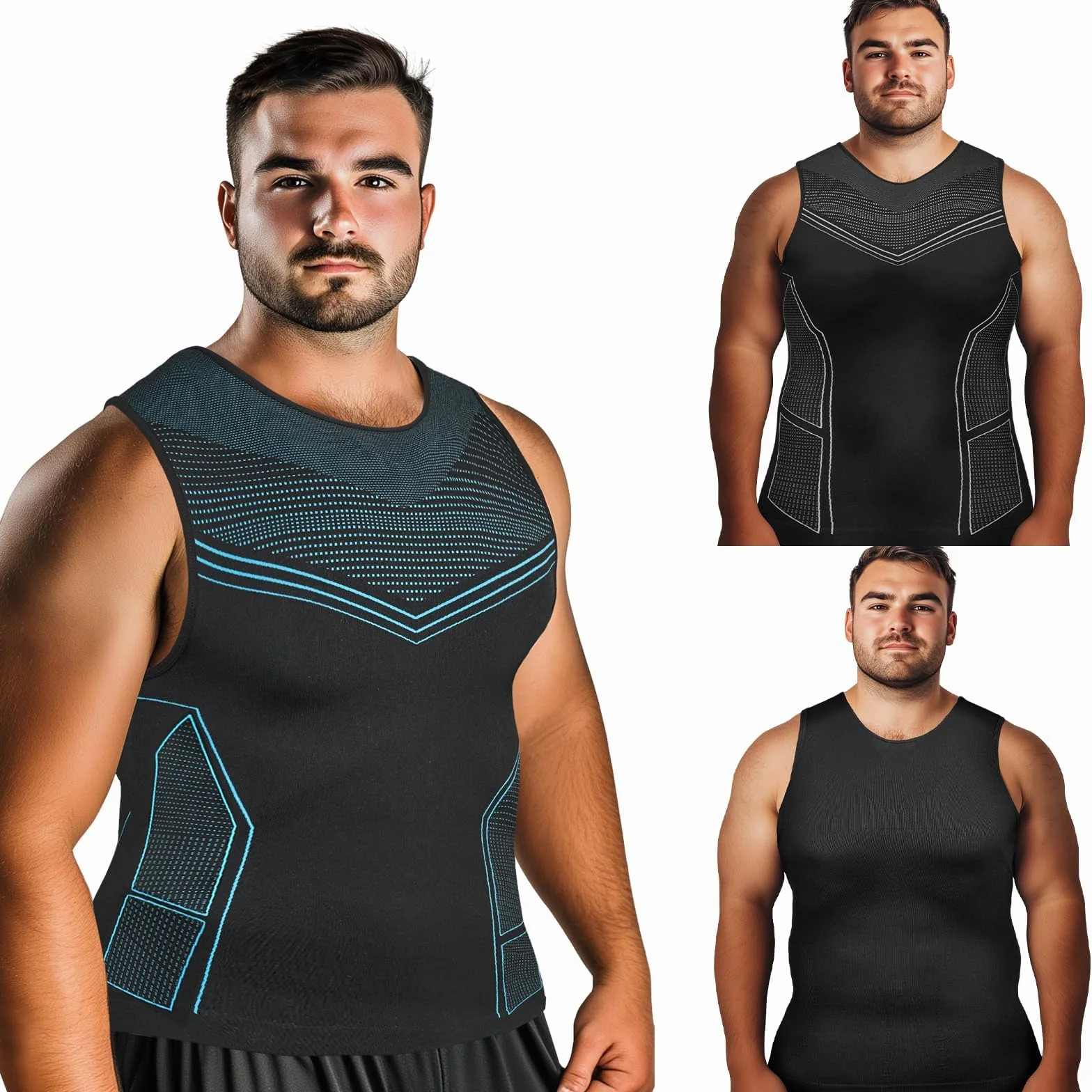 Odoland 3-pak męska koszula kompresyjna, kontrola brzucha wyszczuplający podkoszulek tank top męski modelujący sylwetkę