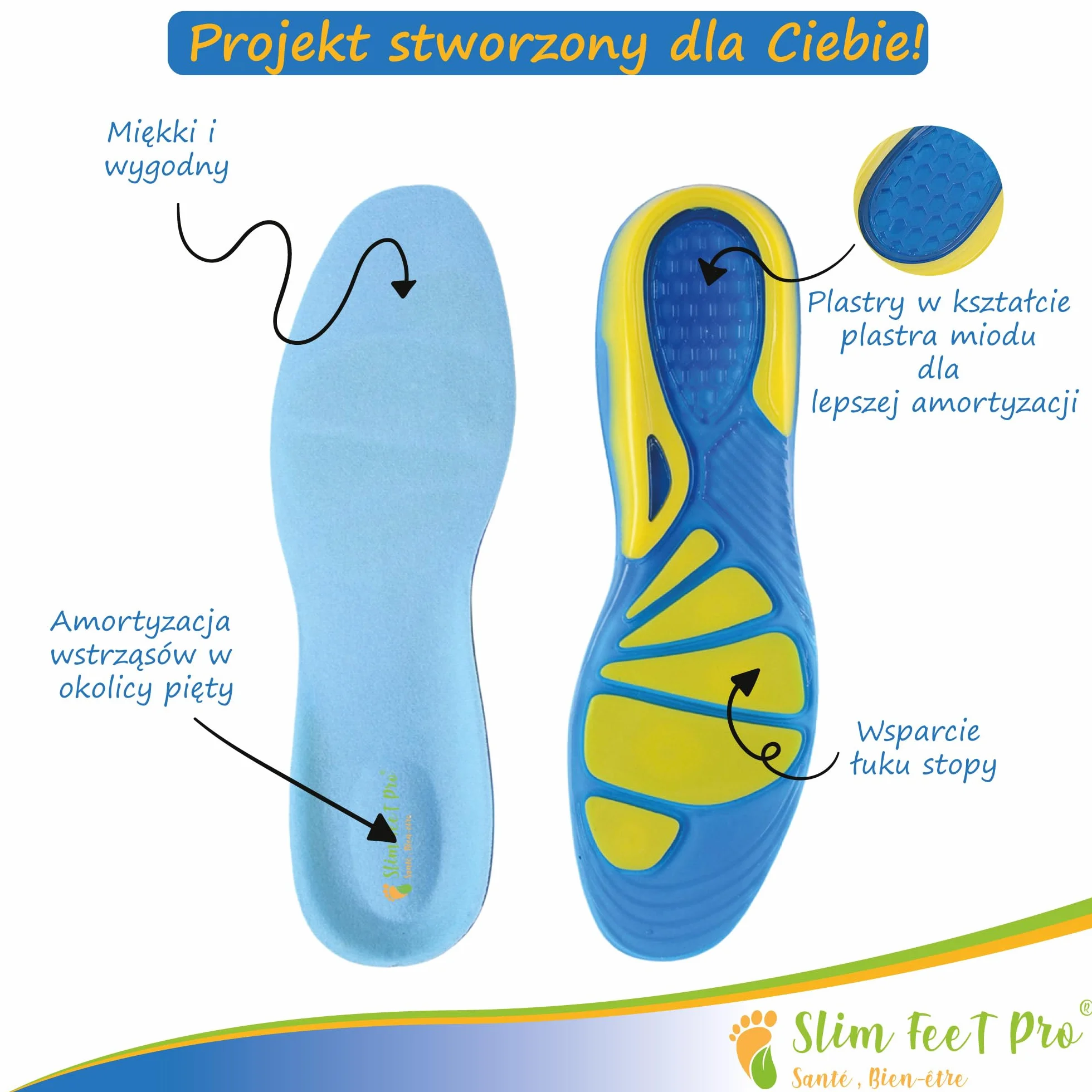 Żelowe wkładki do butów antywstrząsowe, unisex, rozmiar L – sport, trekking, chodzenie, buty ochronne | Antypoślizgowe, antyzapachowe, dla stóp wrażliwych, płaskich i z haluksami