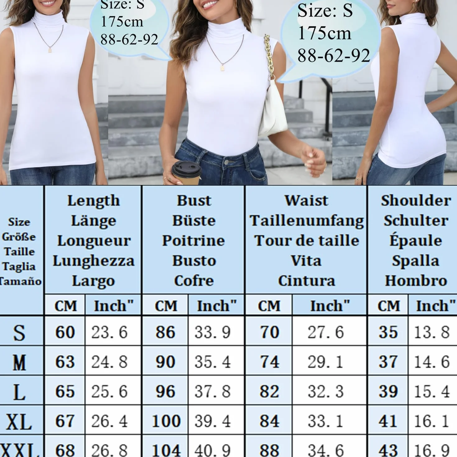 Damska koszulka z golfem, bez rękawów, cienka, lekka, rozciągliwa, basic, dżersej, krój slim fit