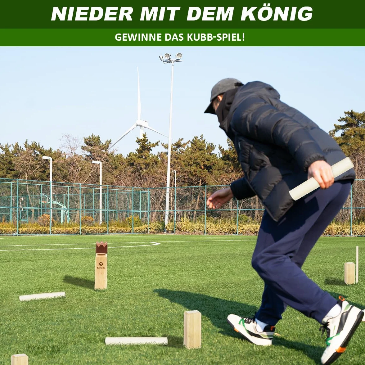 SunNordic Kubb Wikingów szwedzka szachowa z drewna gumowego zestaw z torbą i instrukcją